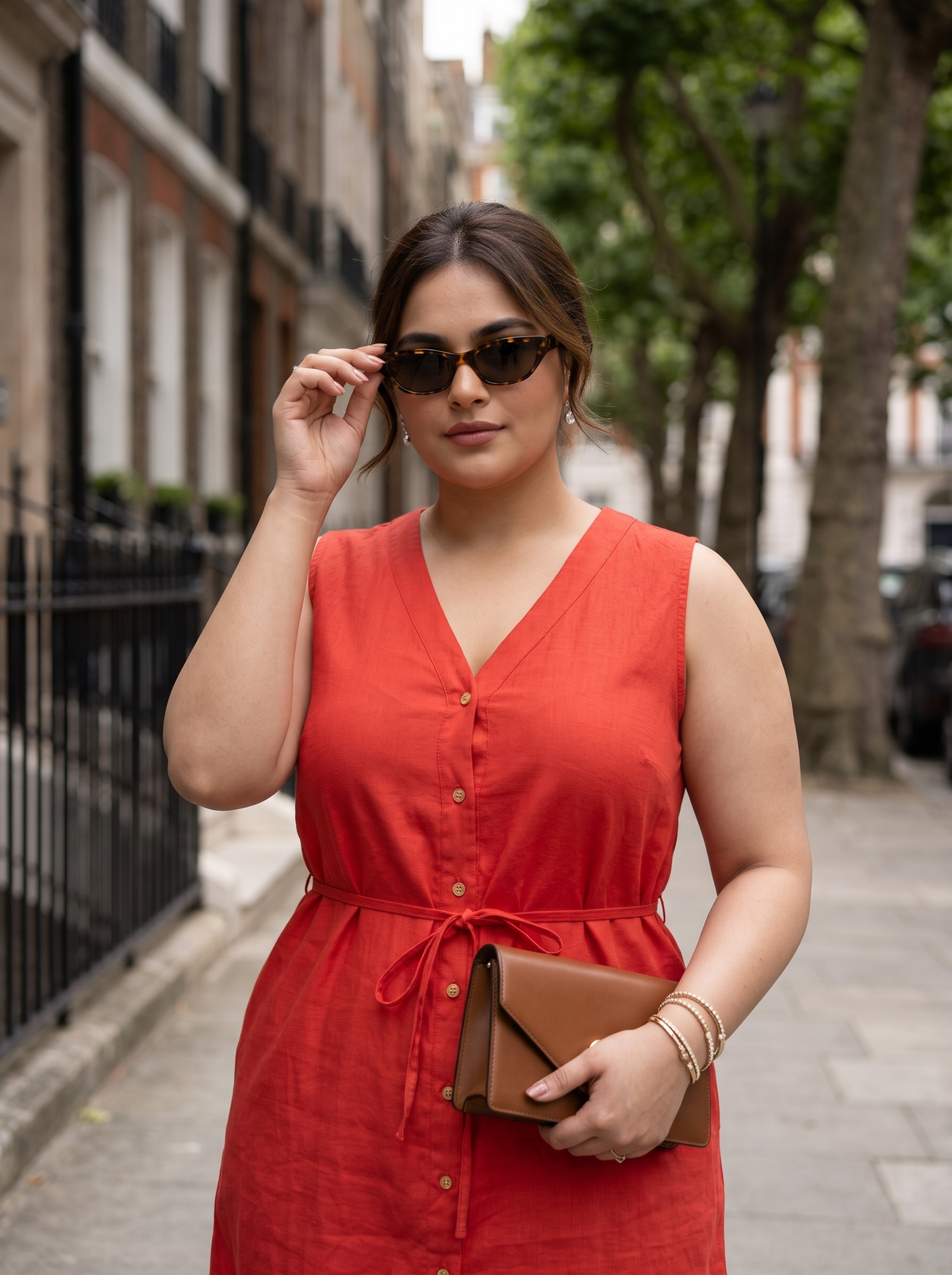 Summery Red Linen Dress with Drawstring
