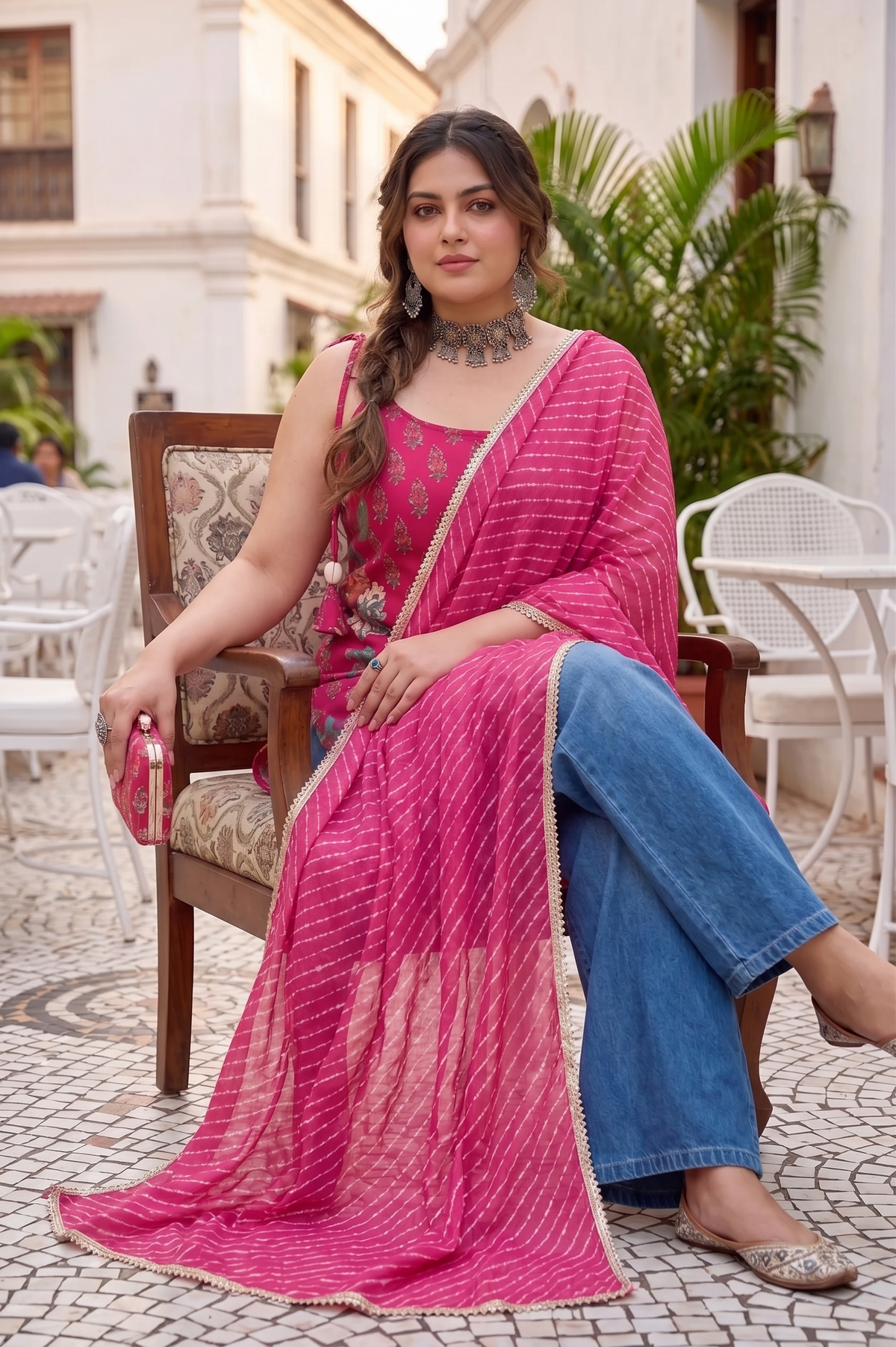 Pink Hand-Dyed Leheriya Pure Georgette Dupatta
