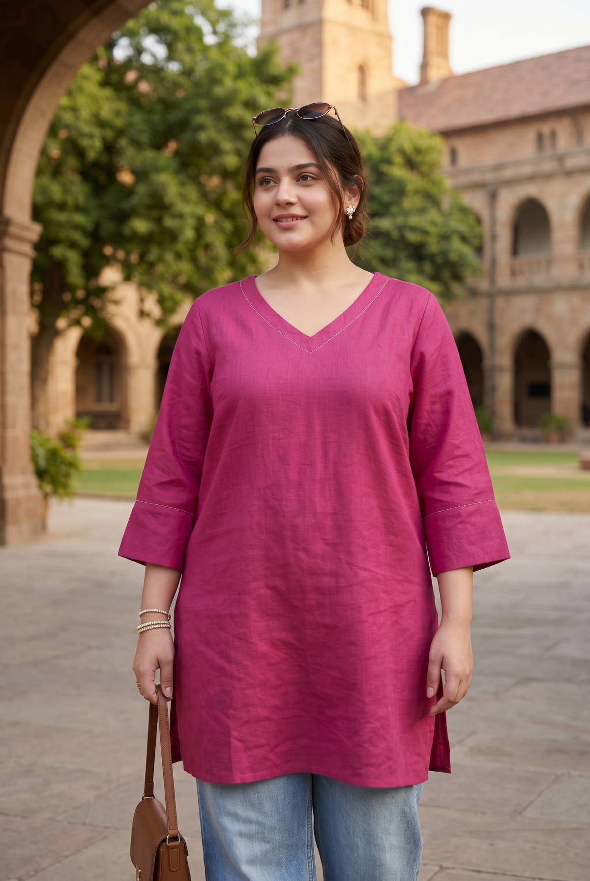 Pink Linen Short Top (Only Top)