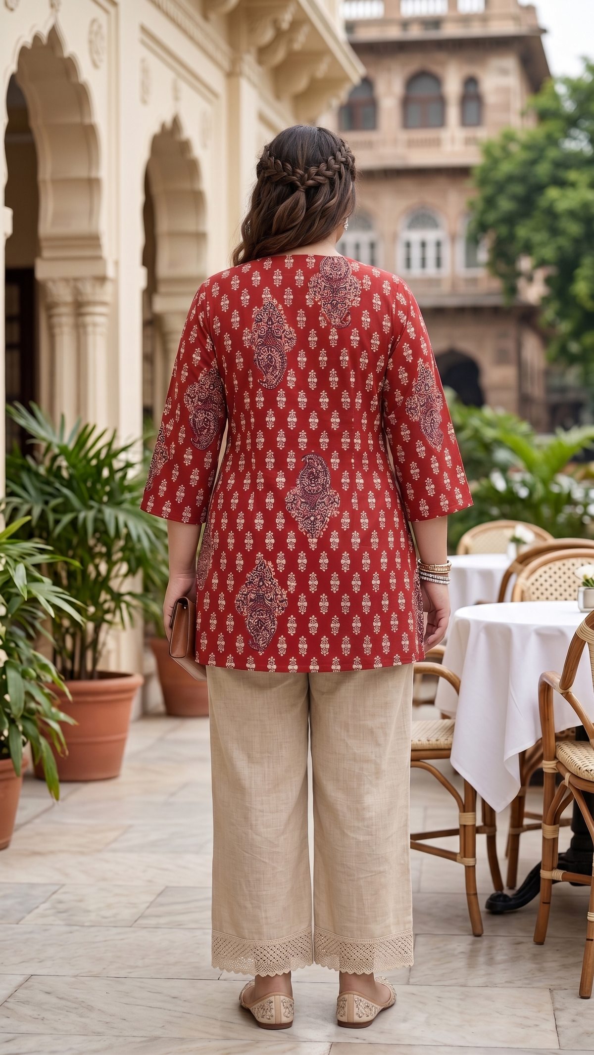 Plus Size Red Closed Angrakha 100% Cotton Tie-Up Top