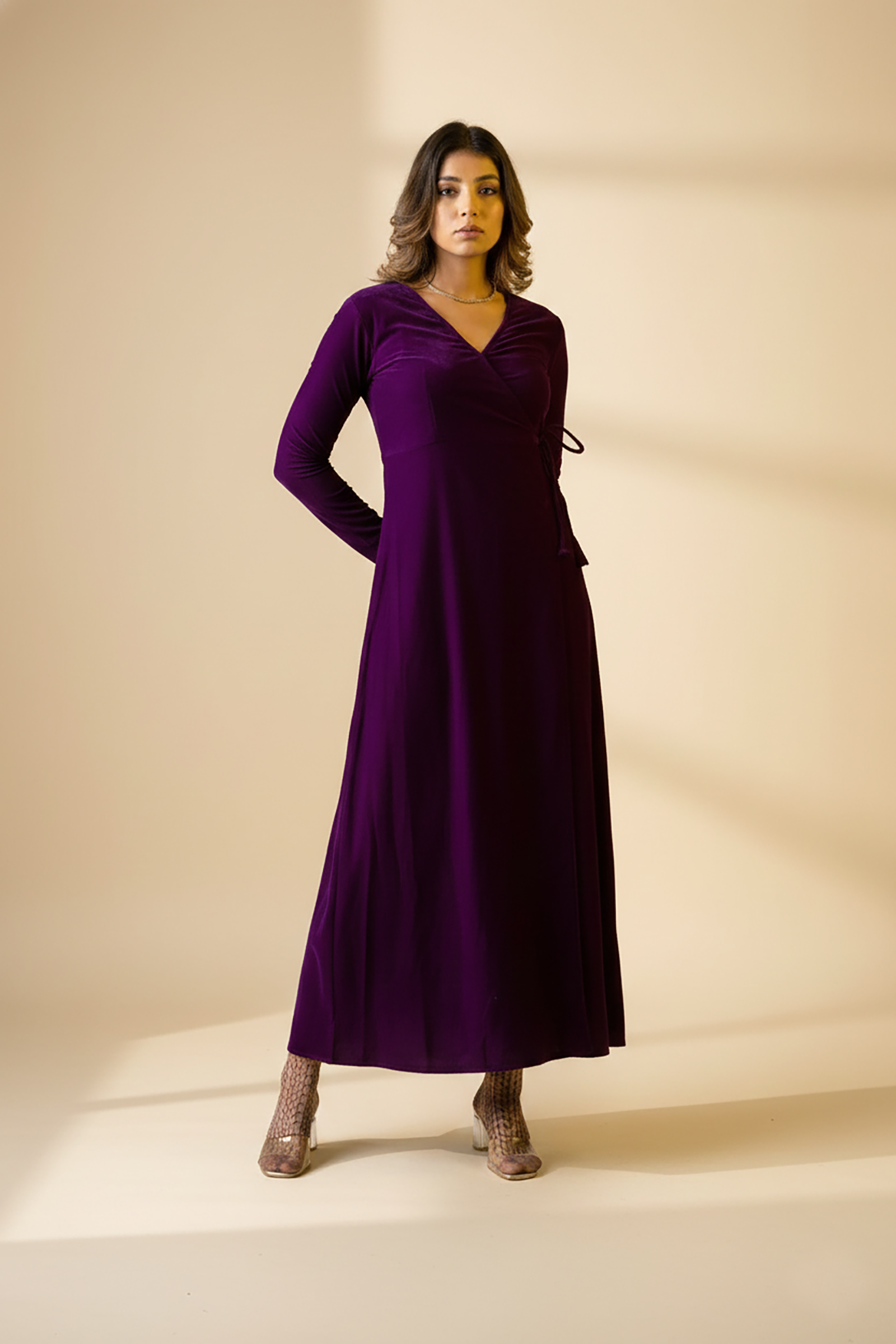 Purple Velvet Wrap Gown