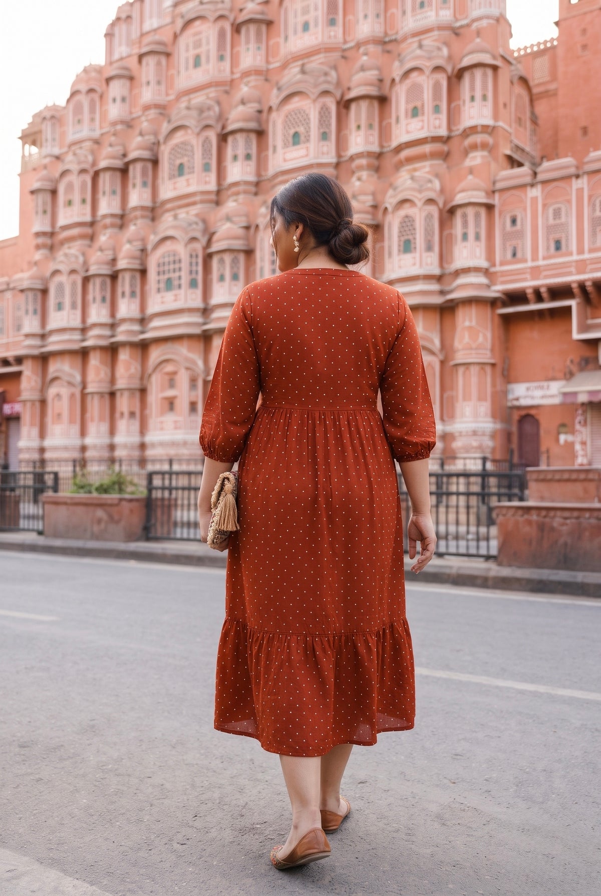 Regular Maroon Polka Dot Midi Dress