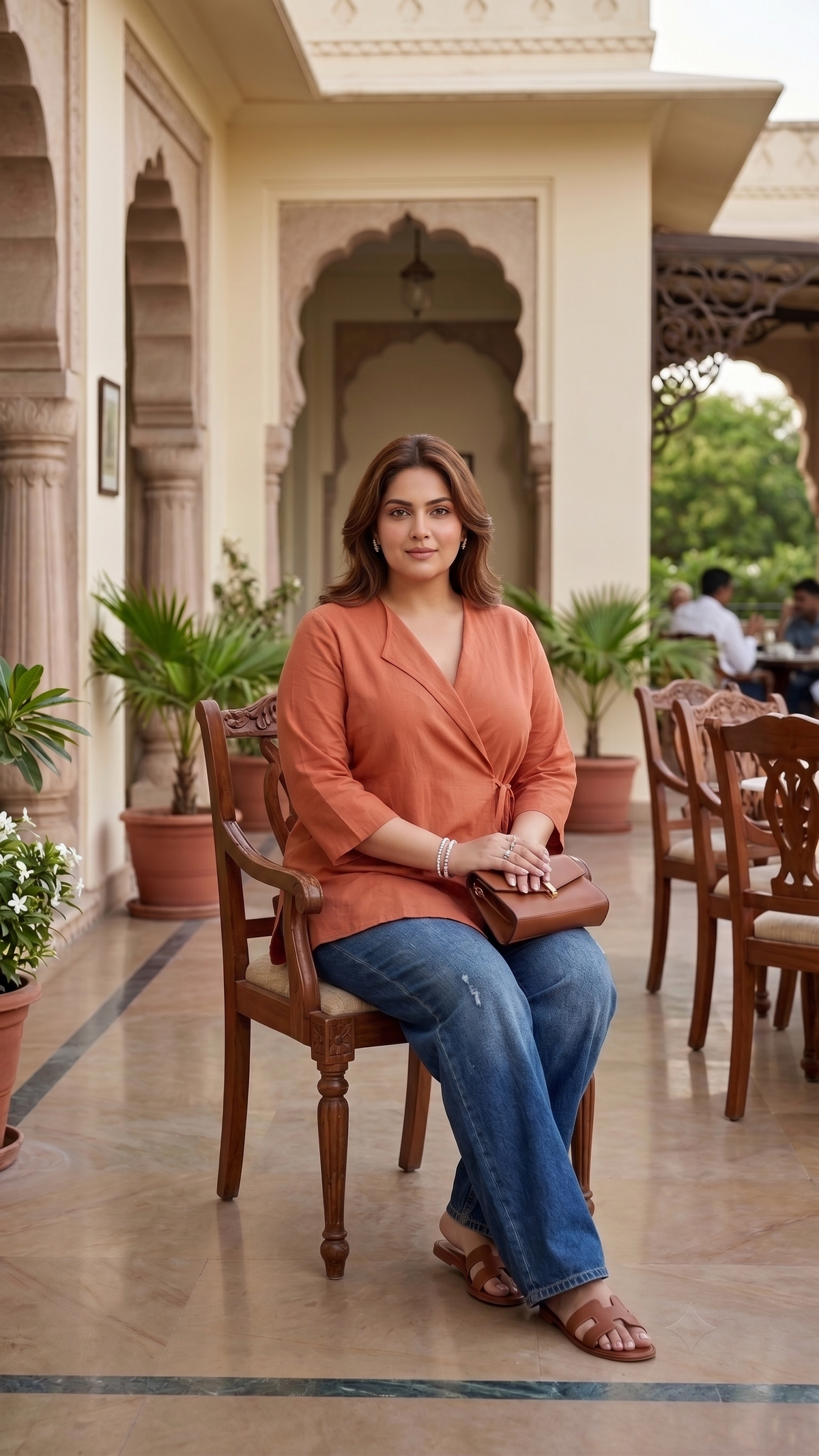 Plus Size Coral Linen Wrap Style Top for Women