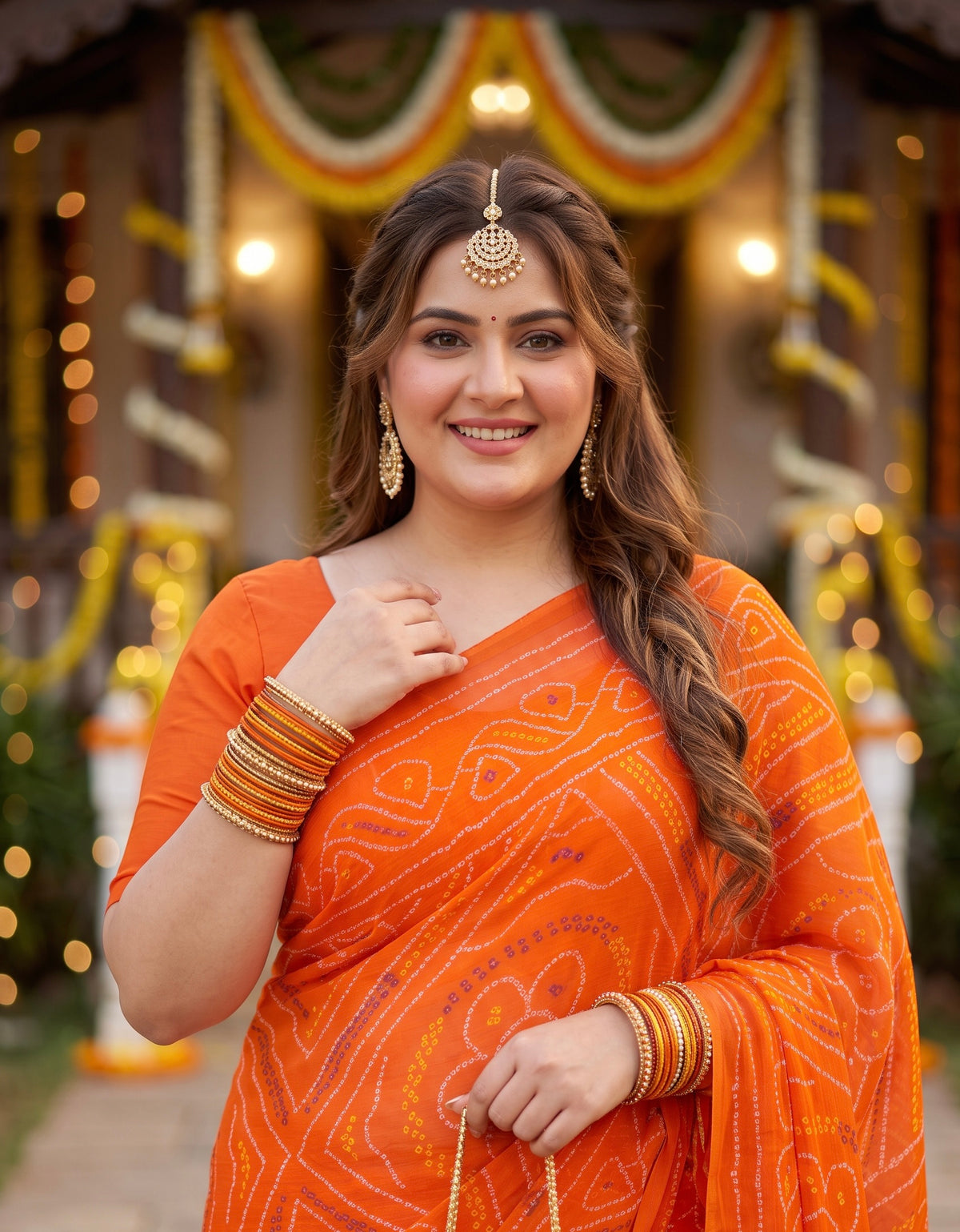 Vibrant Orange Bandhani Saree