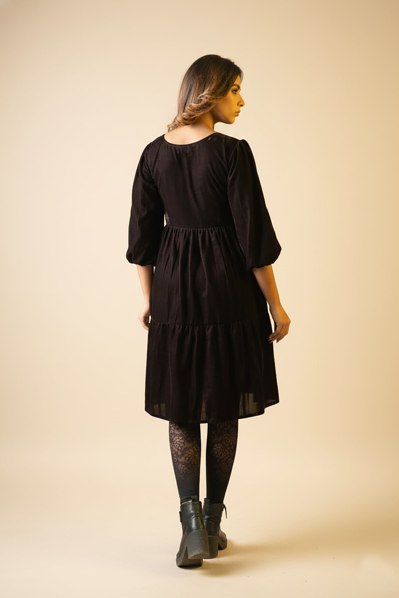 Brown Velvet Tiered Dress