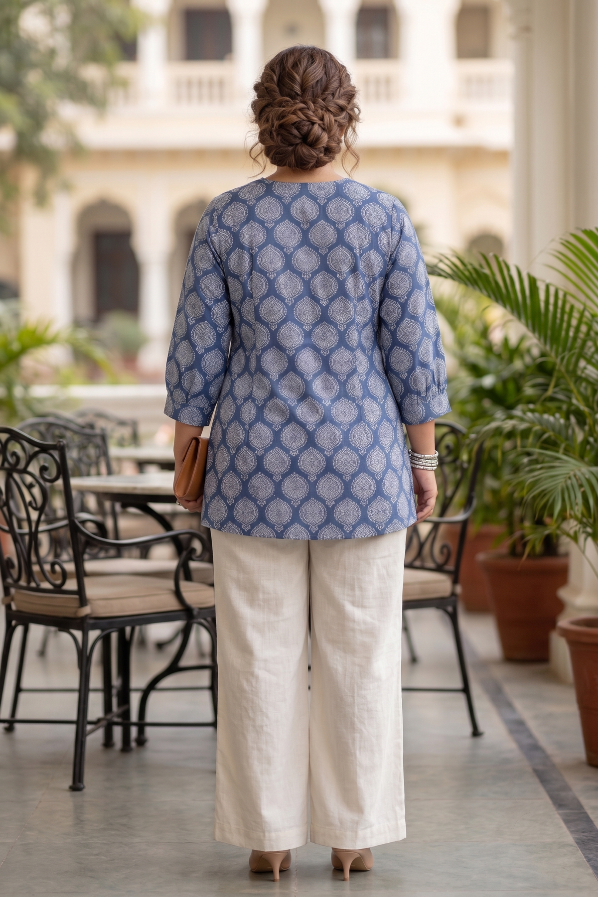 Indigo Blue Boota Print Cotton Peplum Top