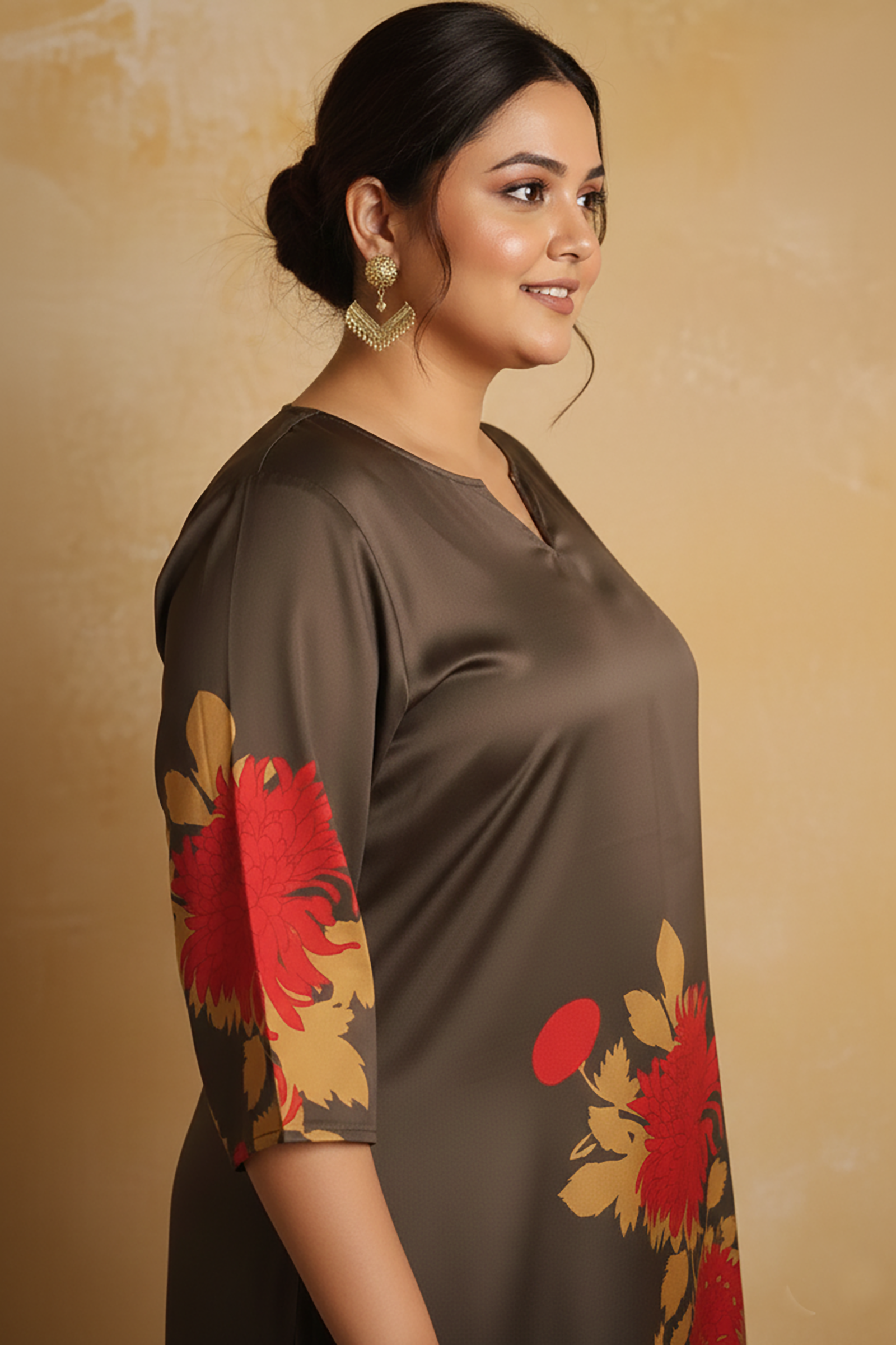 Olive Brown Floral Printed Co-Ord Set for Women