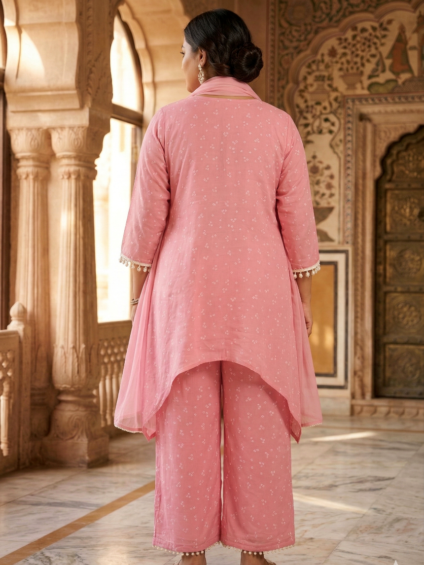 Pink Bandhani Modal Printed Co-ord Set (Set of 3)