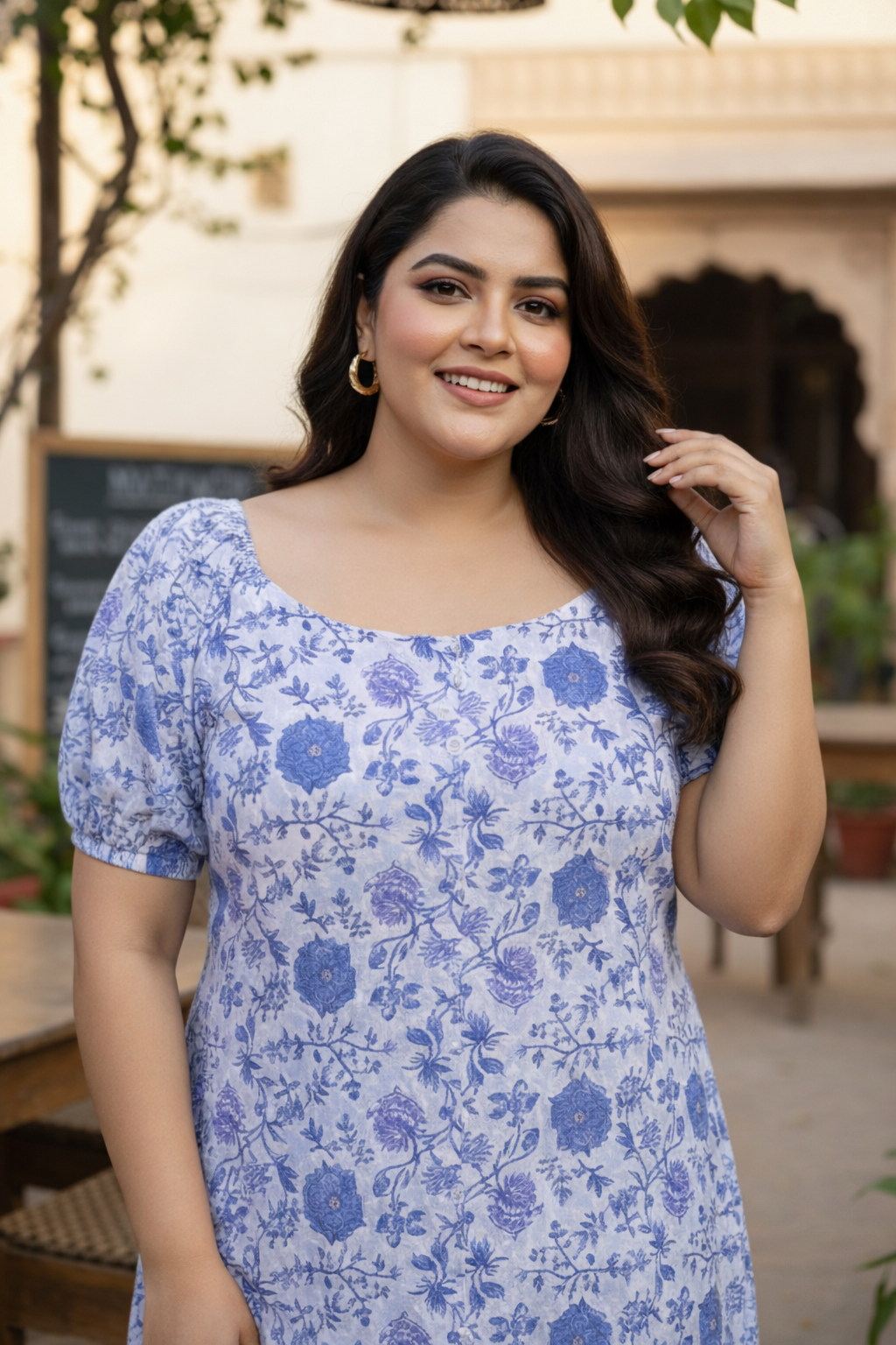 Ice Blue Gaga Printed Cotton Dress