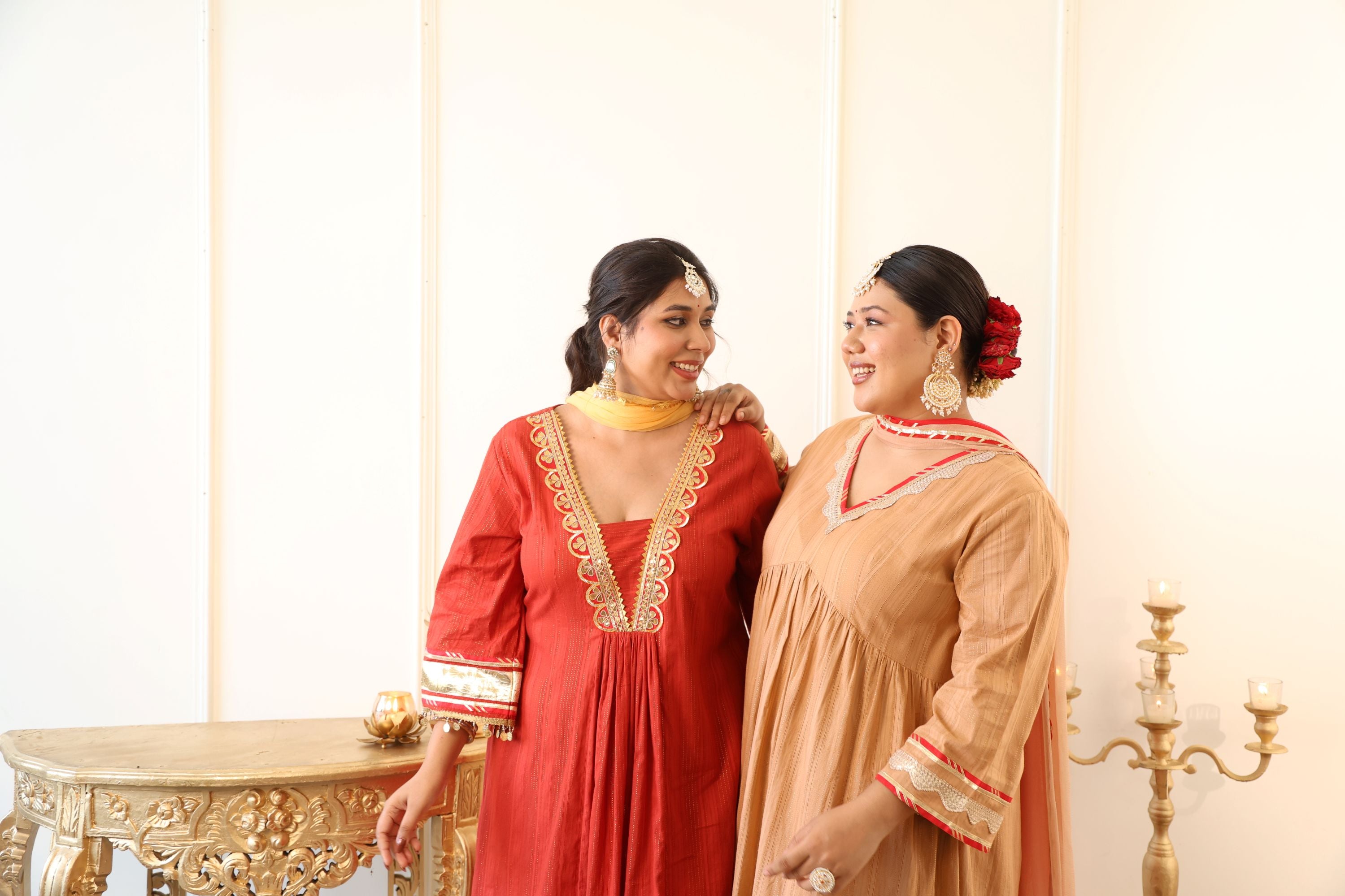 Regal Rust Red Kurta Set with Gota Detailing