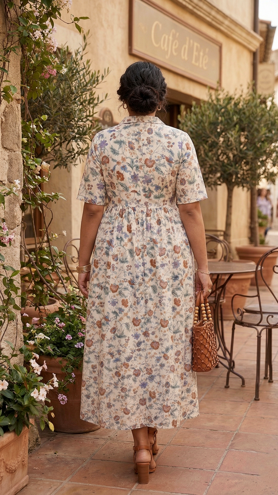 Plus Size Floral Print Collared Maxi Dress – Cotton Blend Vintage Garden Style