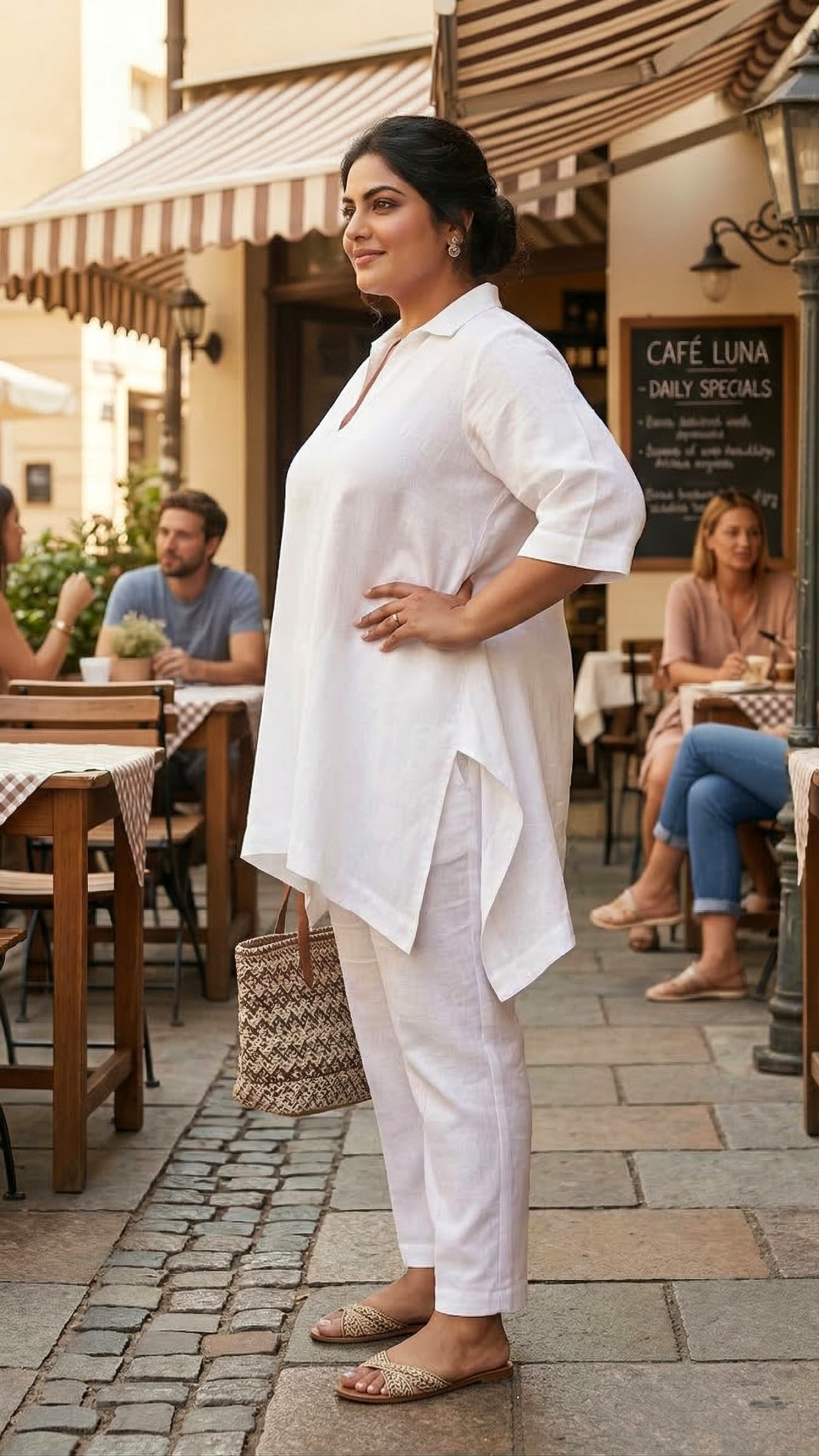 Plus Size White Cotton Co-Ord Set for Women – Relaxed Fit Casual & Lounge Wear
