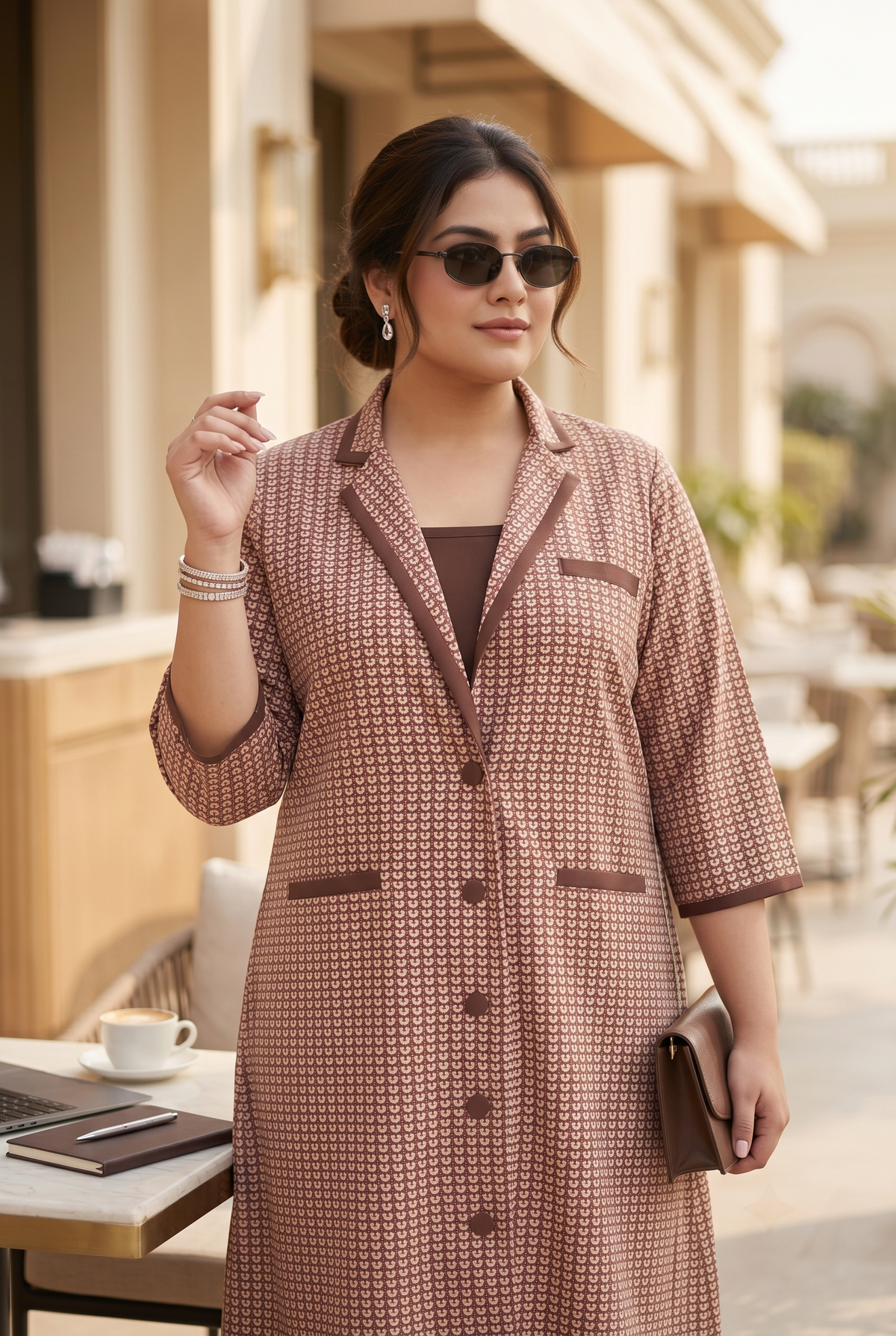 Collared Jacket Cotton Dress With Bustier Top (Set Of 2)