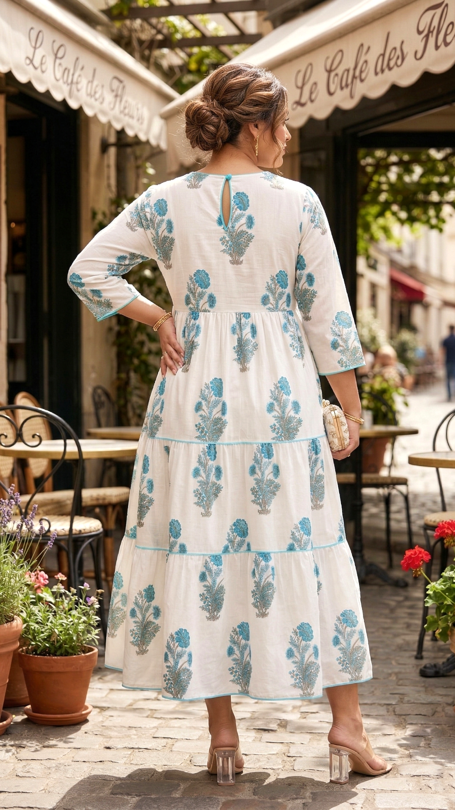 Plus Size Blue Floral Cotton Tiered Dress – Soft Summer Maxi