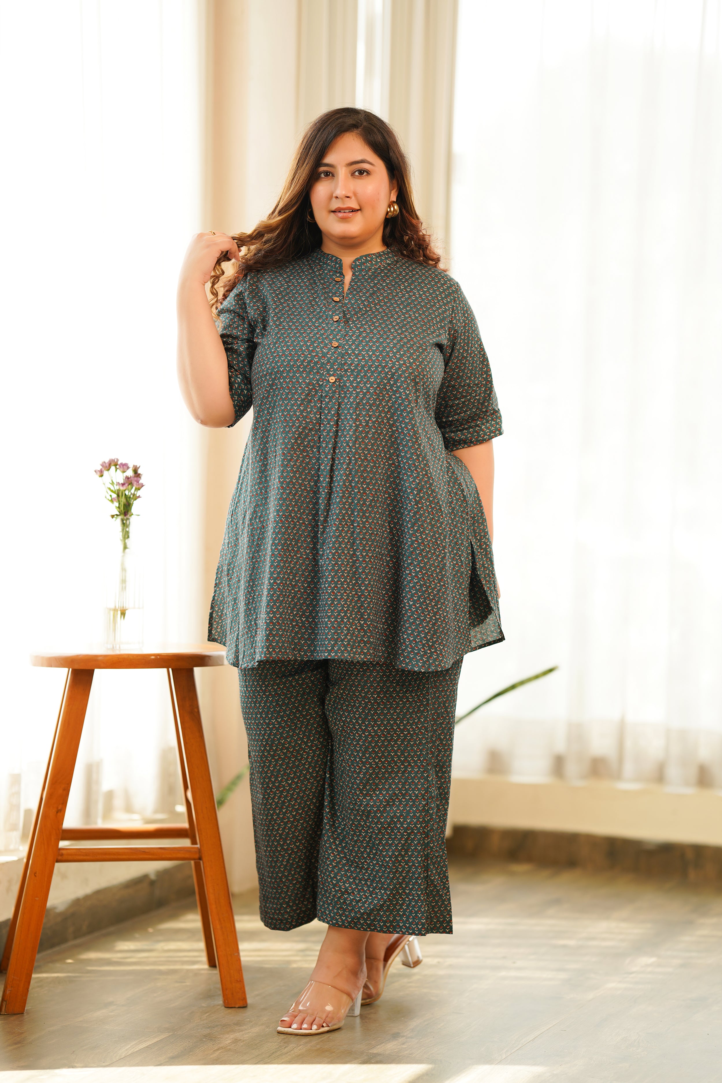 Pine Green Booti Buttondown Co-ord Set