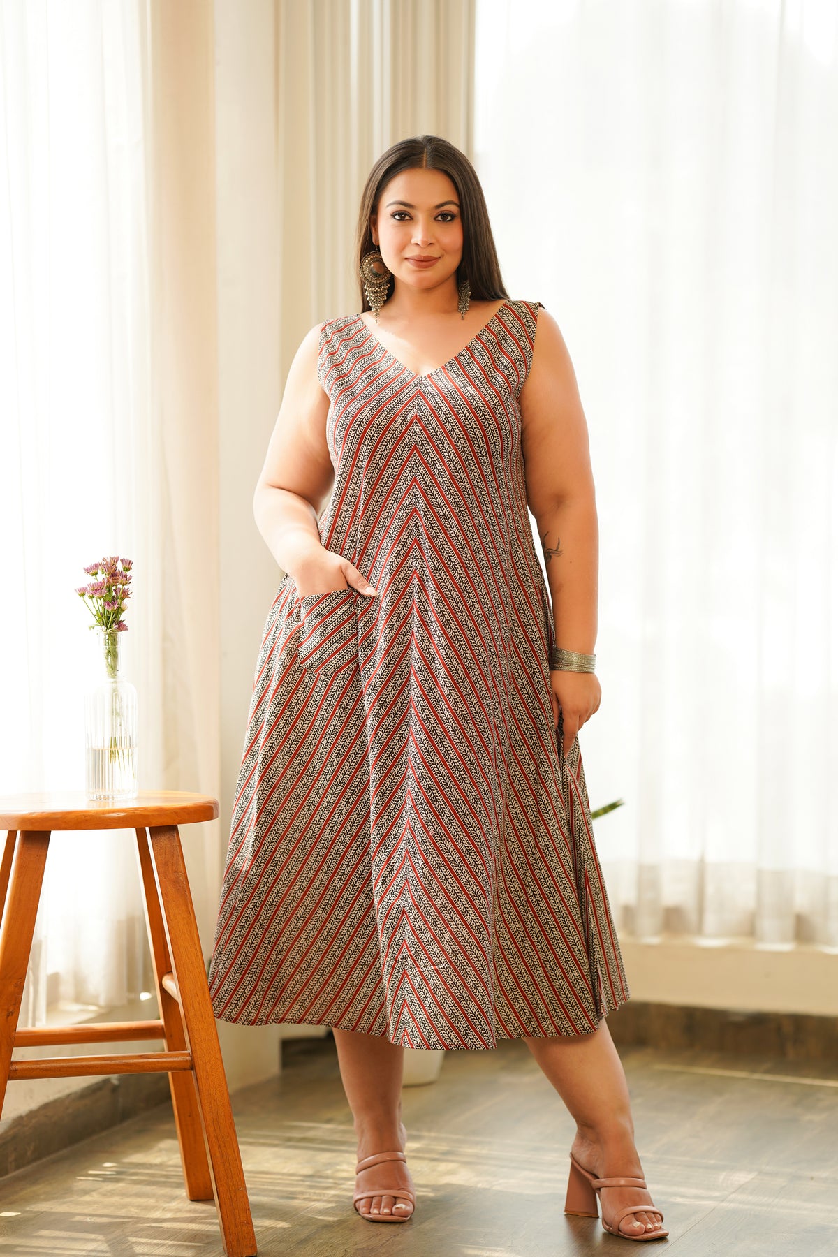 Boho Stripes V Neck Triangular Dress