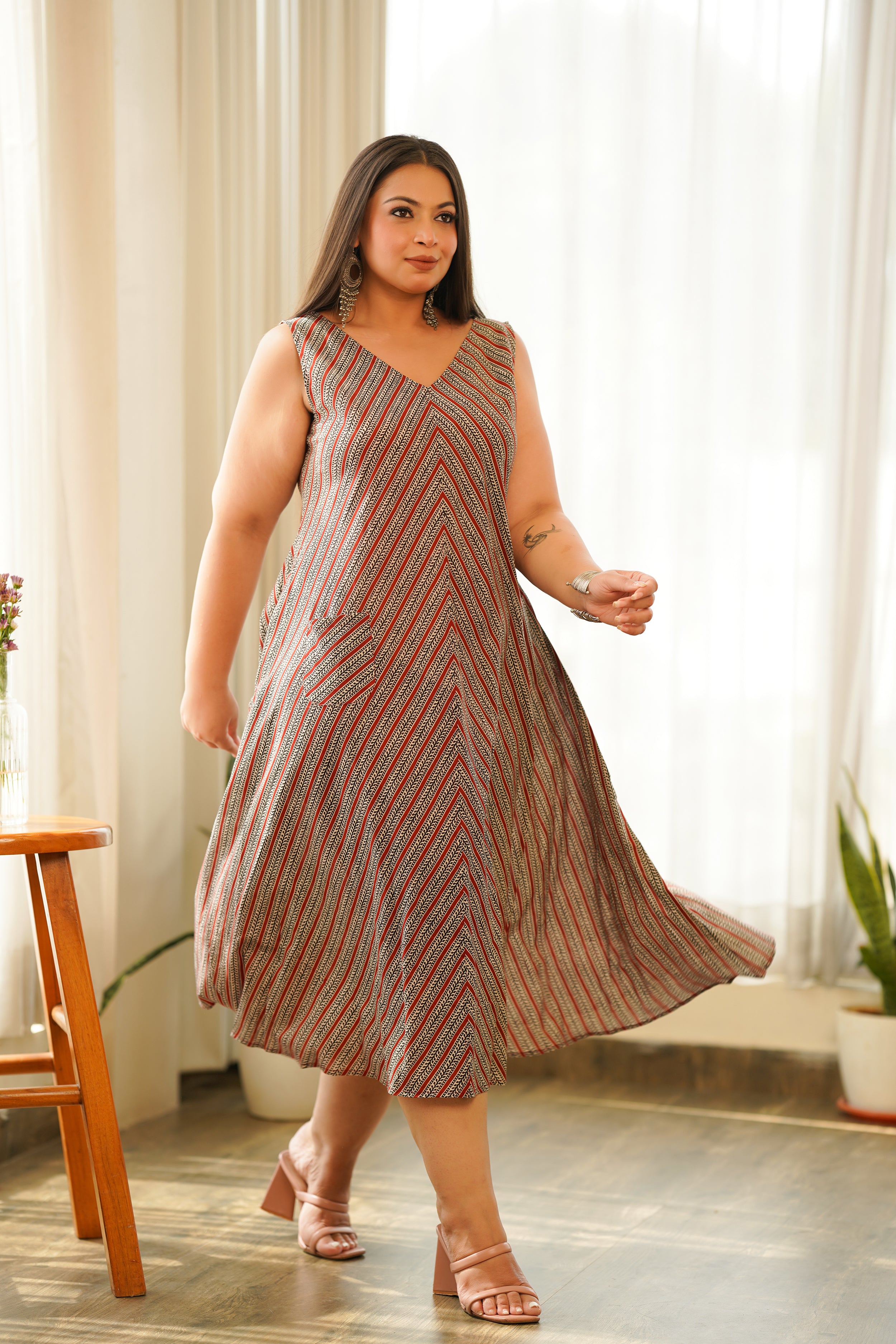 Boho Stripes V Neck Triangular Dress