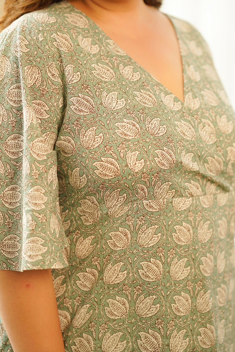 Mint Green Lotus Printed Top