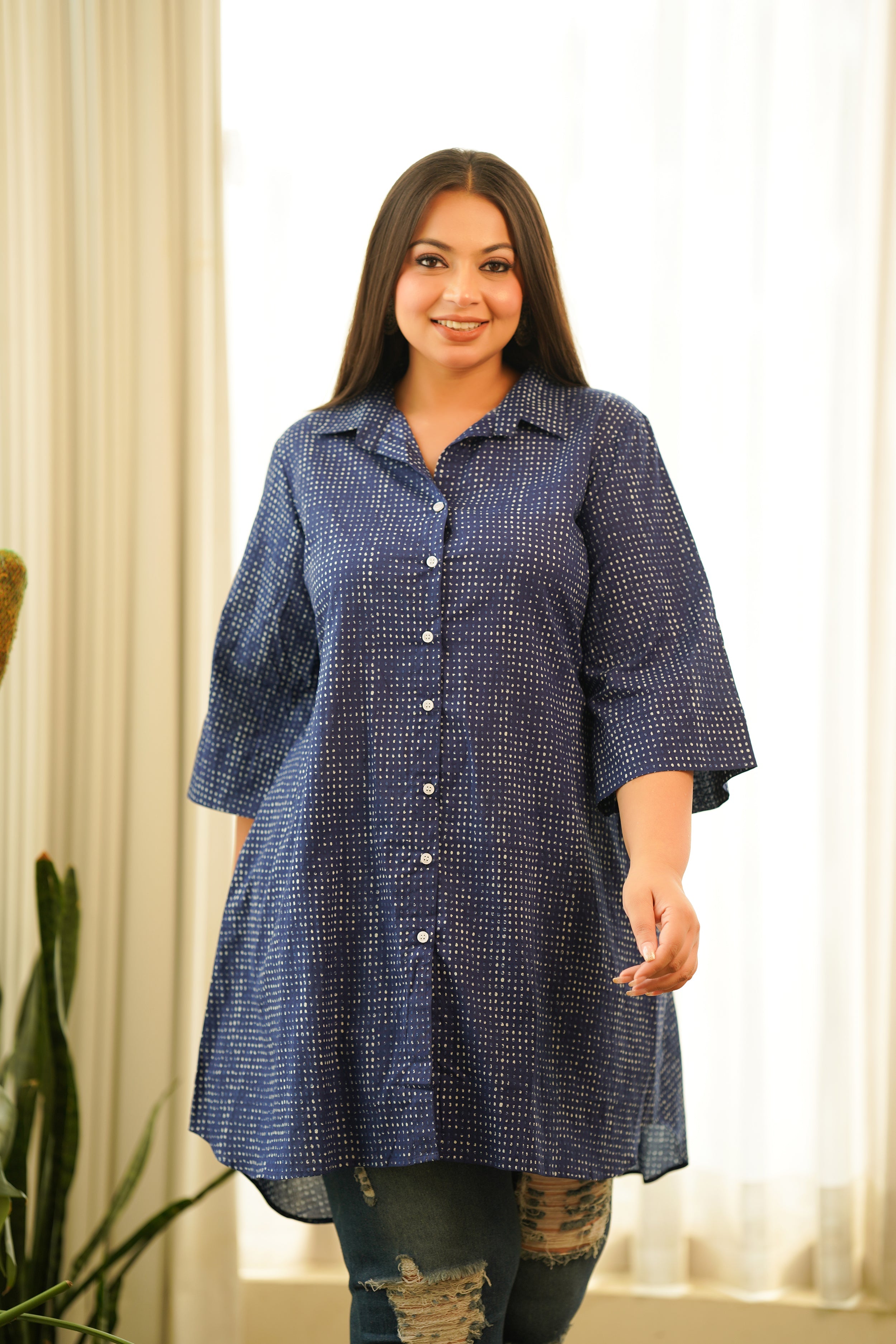 Dotted Indigo Shirt Top