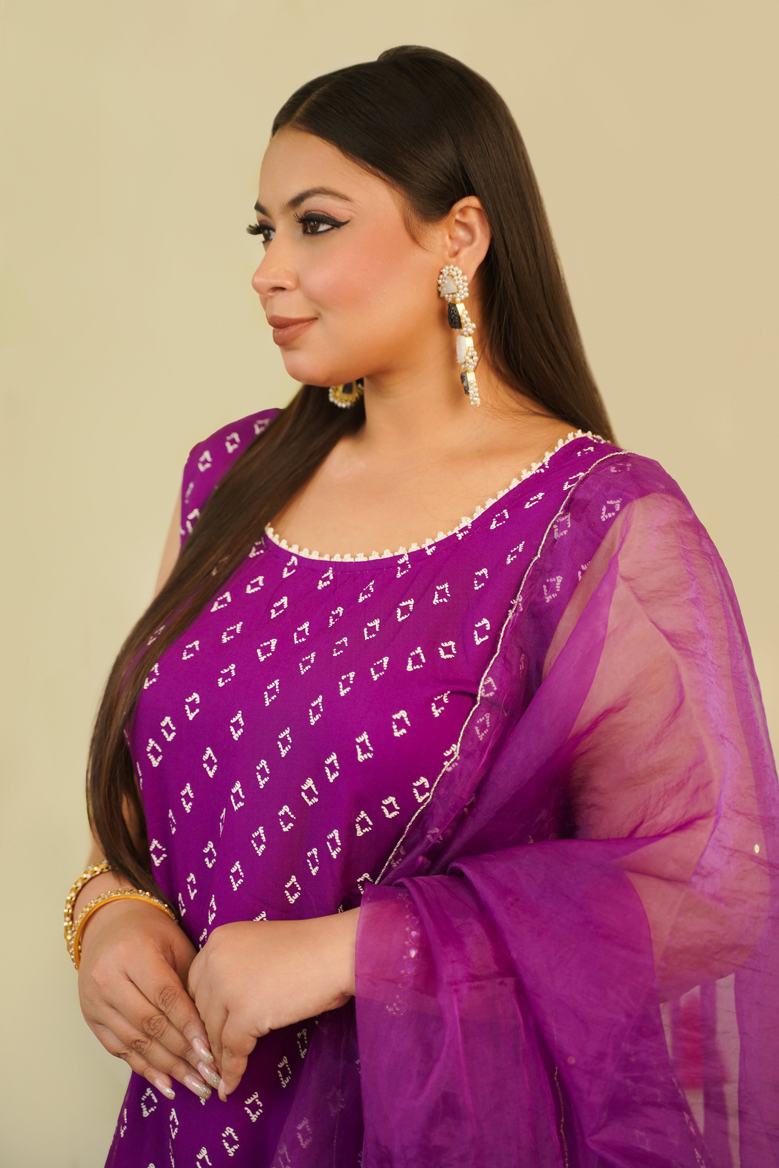 Purple Bandhani Sharara Set - (Set of 3)