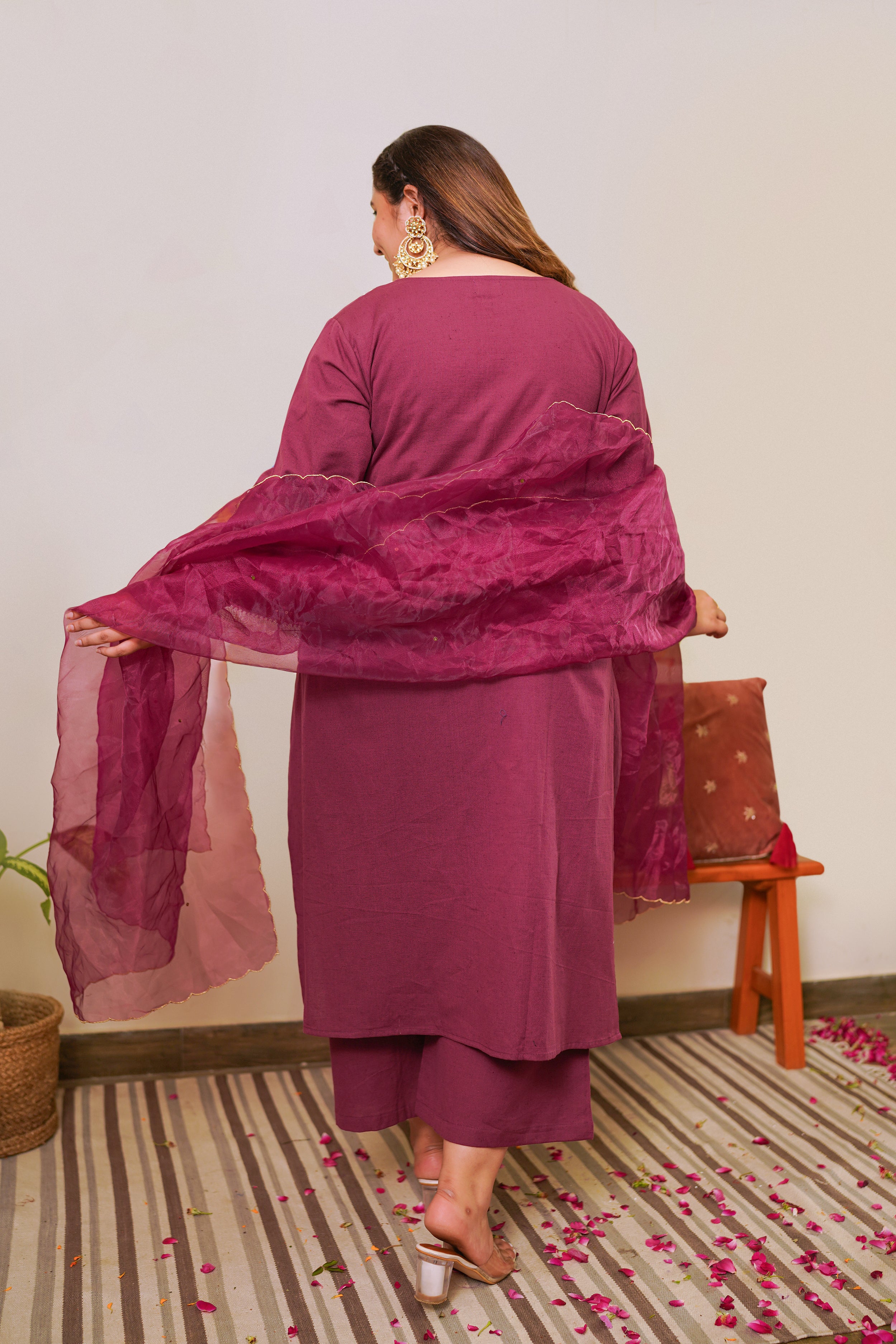 Wine Marori Royal Linen Kurta Set - (Set of 3)