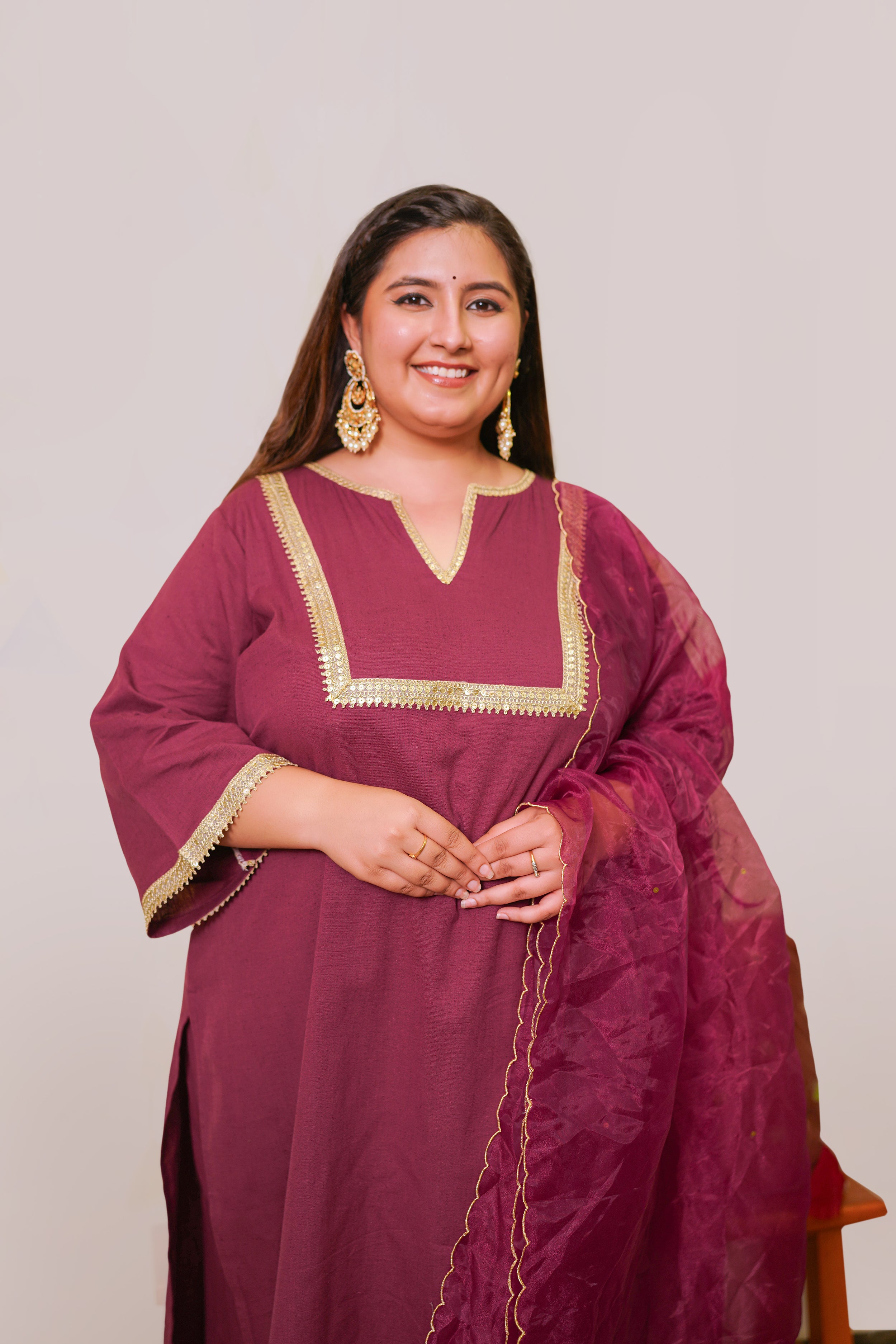 Wine Marori Royal Linen Kurta Set - (Set of 3)