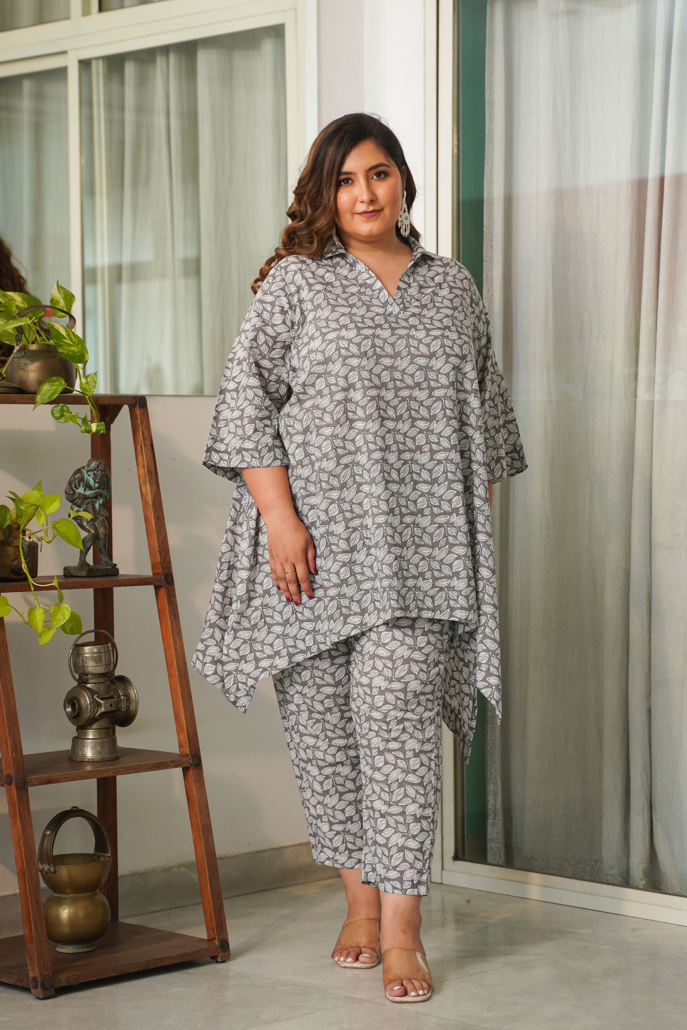 Grey Ikigai Printed Cotton Co-Ord Set