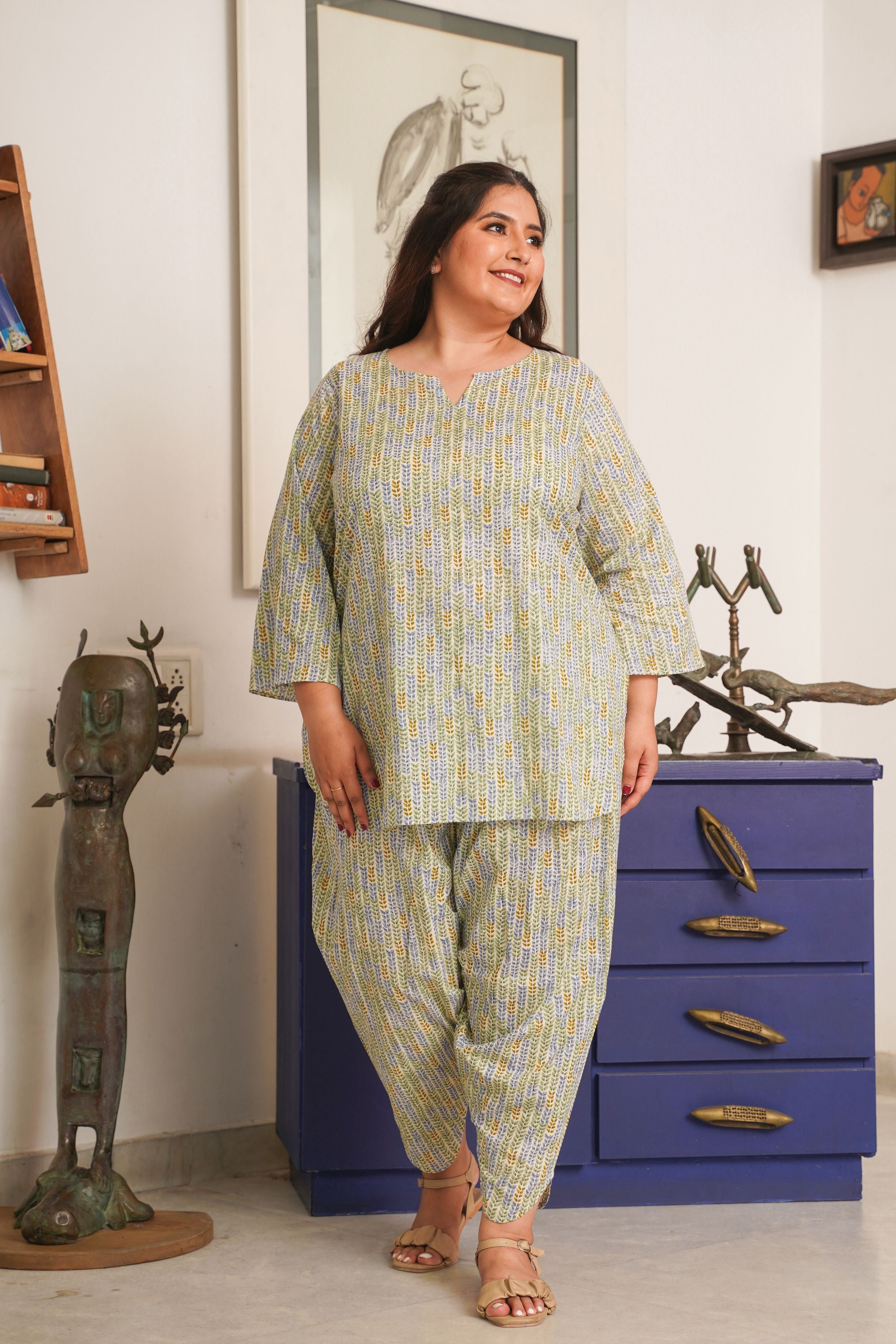 Mint Cotton Printed Co-Ord Set With Salwar