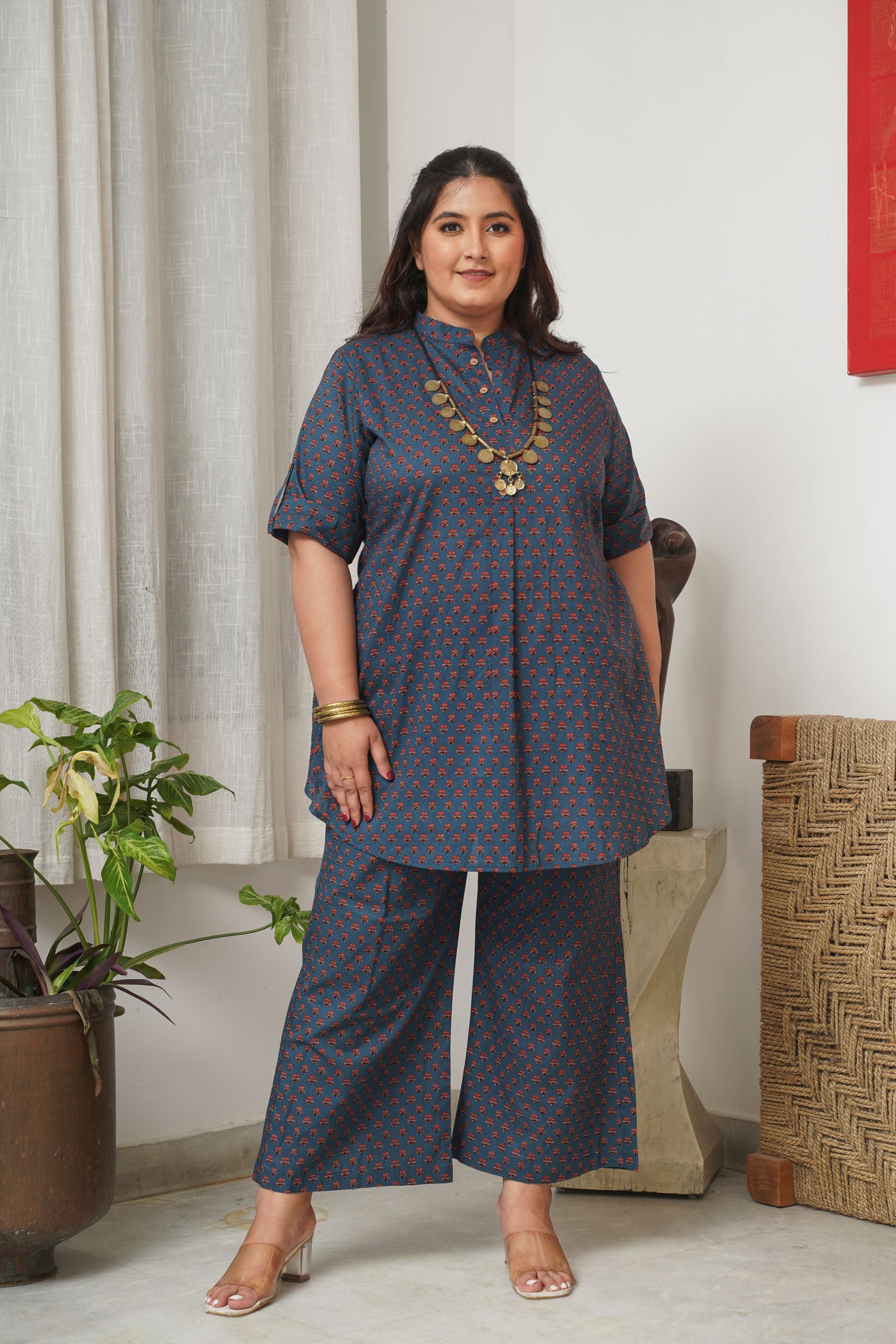 Booti Print Classic Blue Collared Co-Ord Set