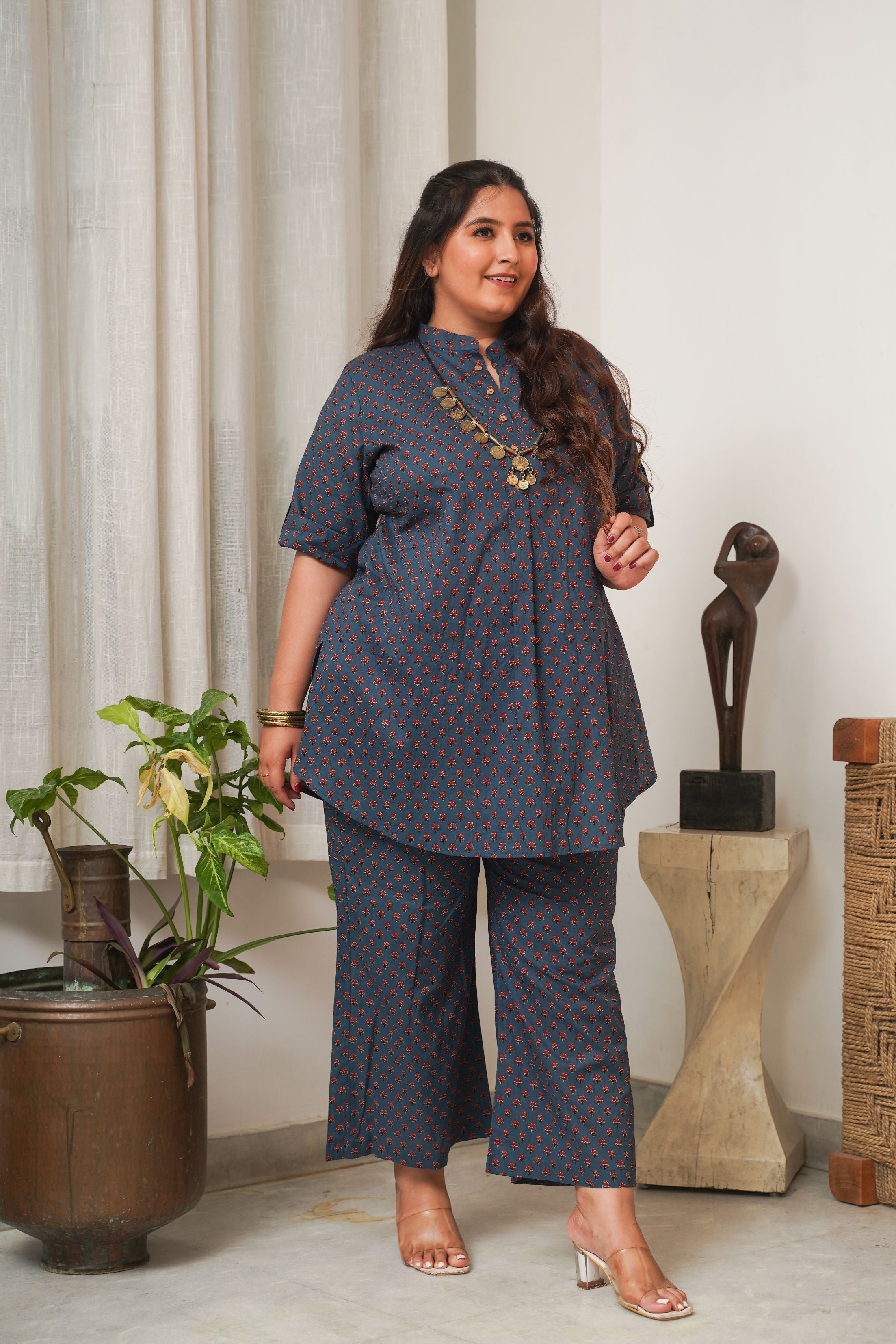 Booti Print Classic Blue Collared Co-Ord Set