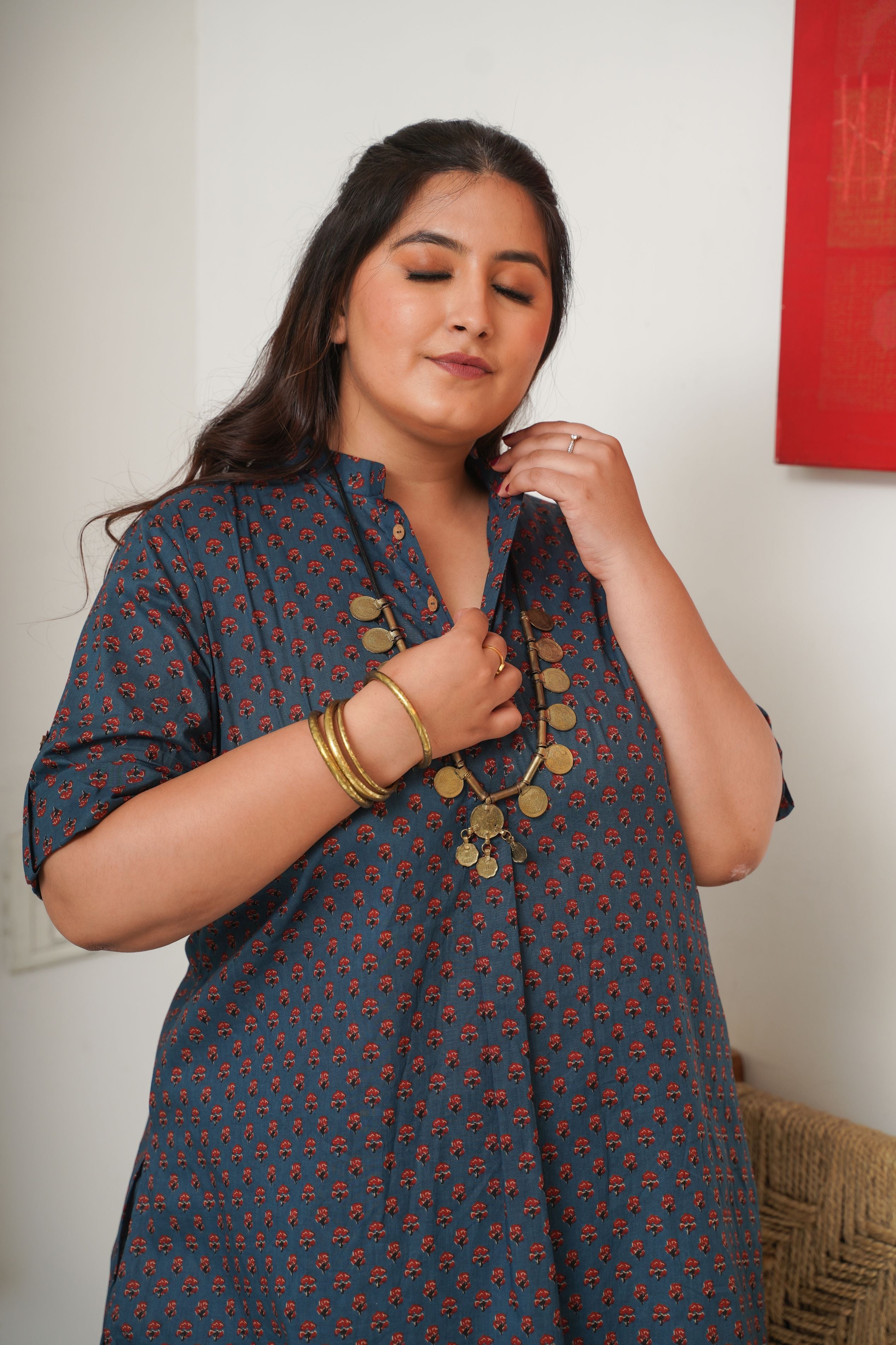 Booti Print Classic Blue Collared Co-Ord Set