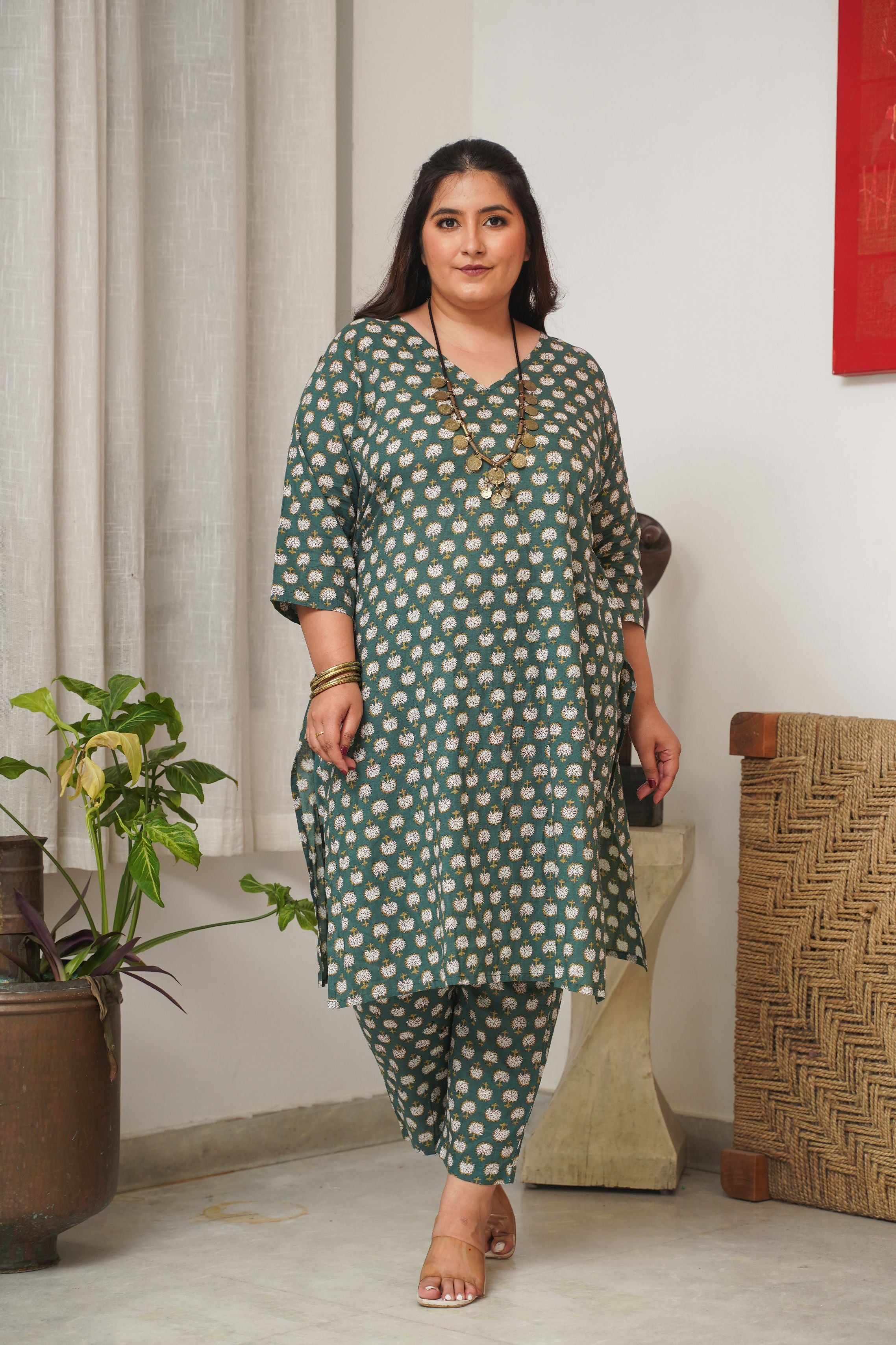 Cotton Green Booti Print V Neck Co-Ord Set