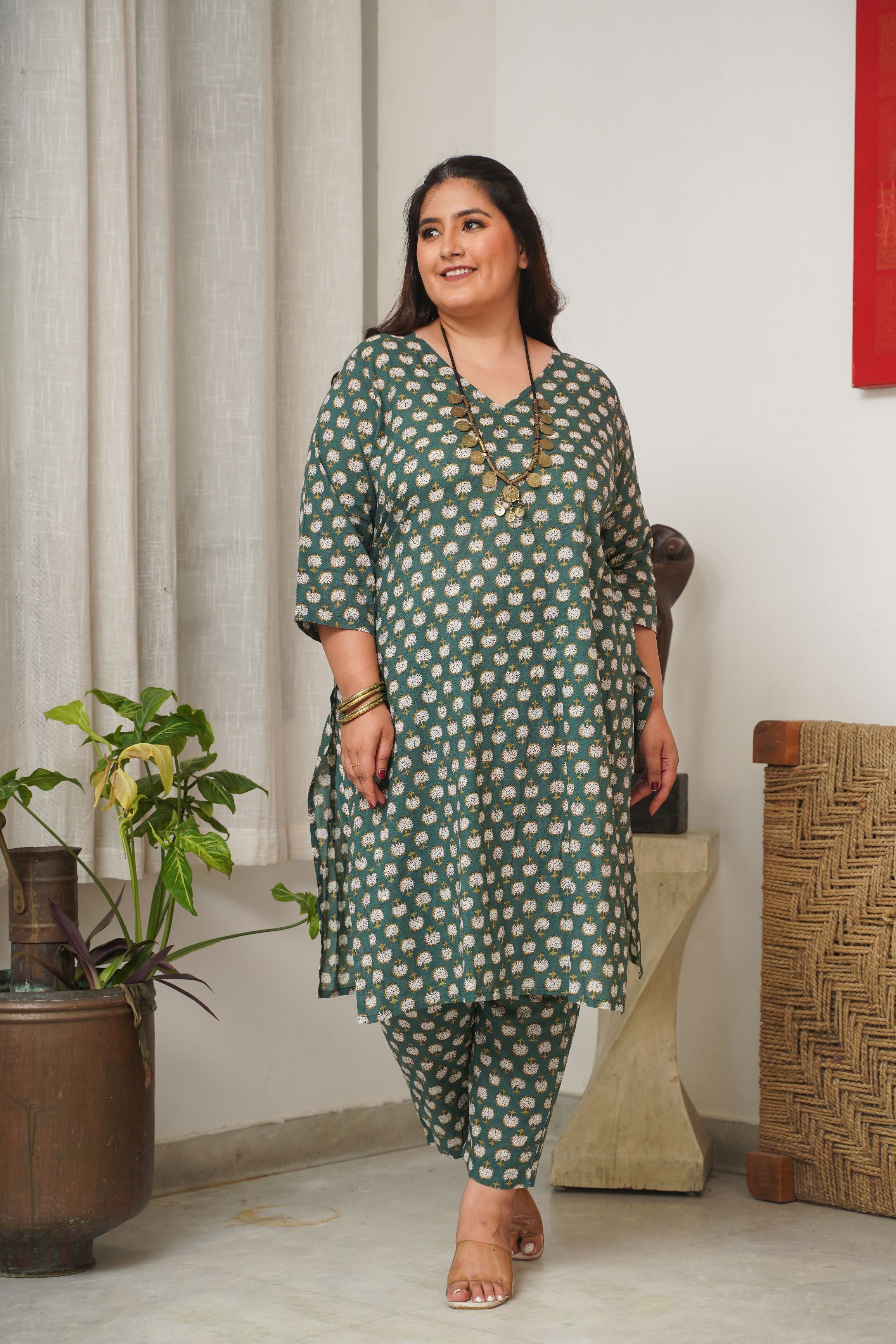 Cotton Green Booti Print V Neck Co-Ord Set