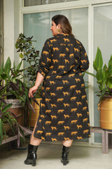 Cheetah Print Cotton Black Shirt Dress