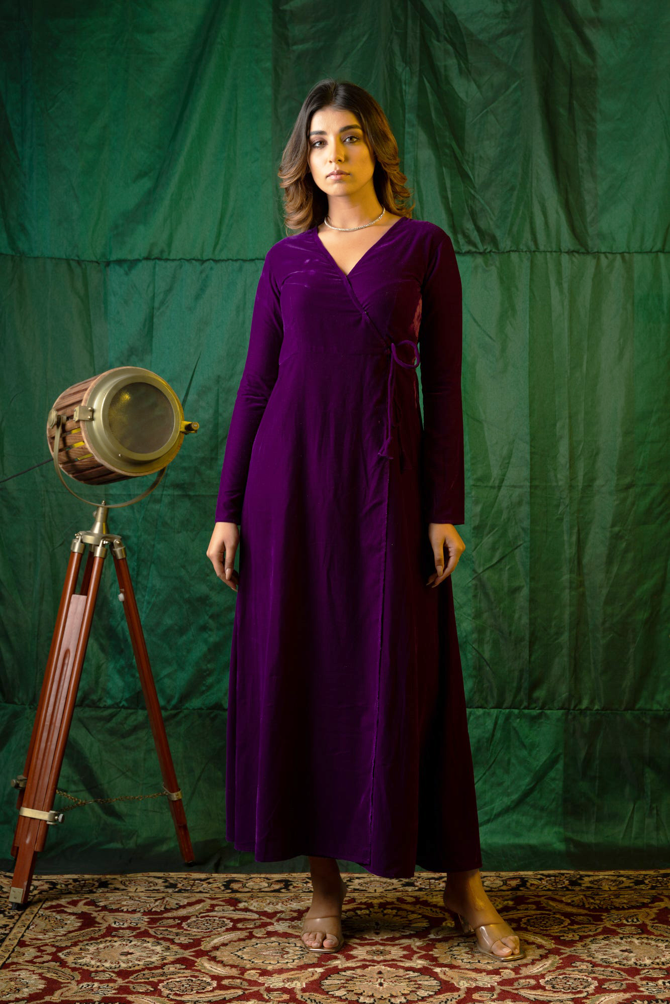 Purple Velvet Wrap Gown