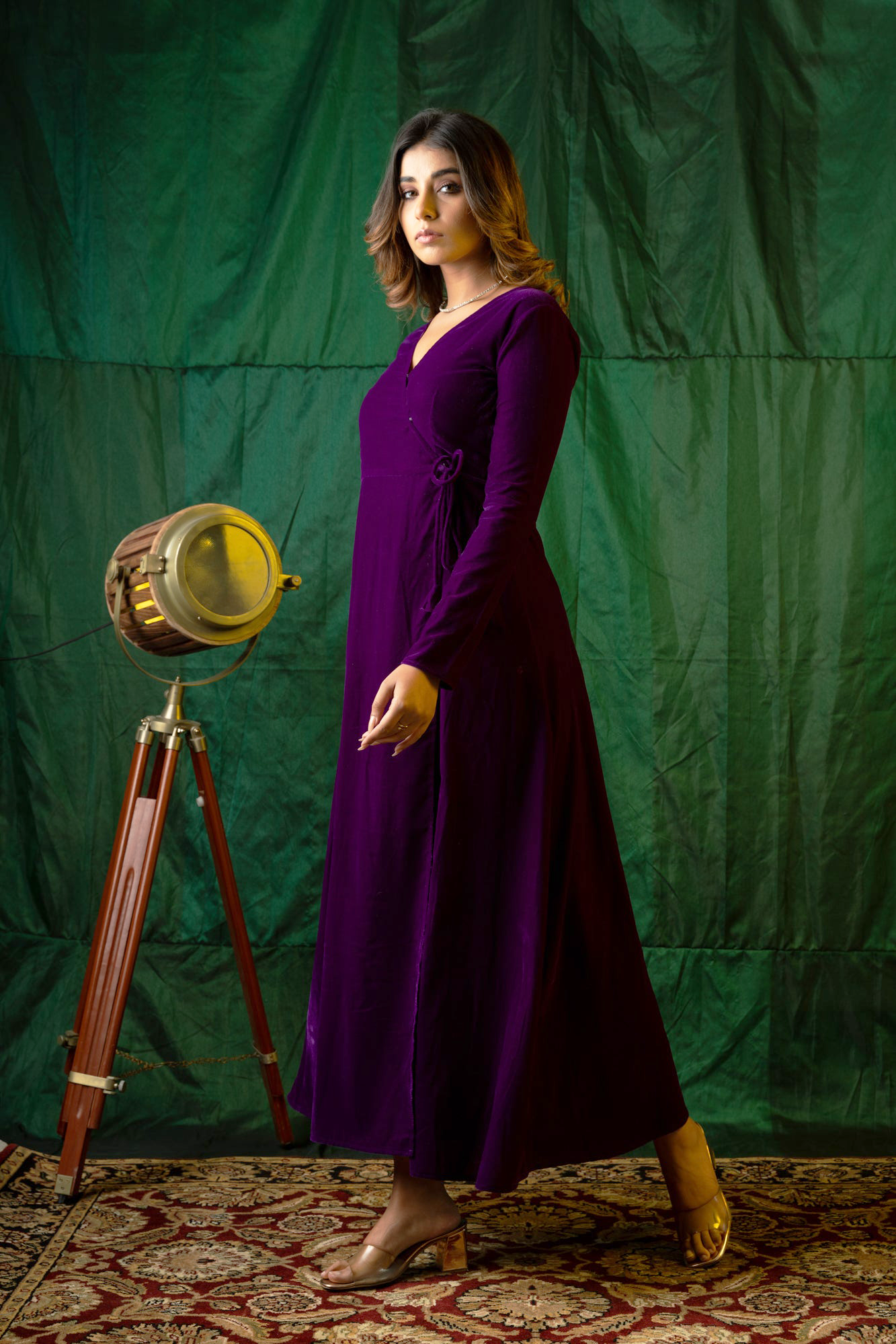 Purple Velvet Wrap Gown