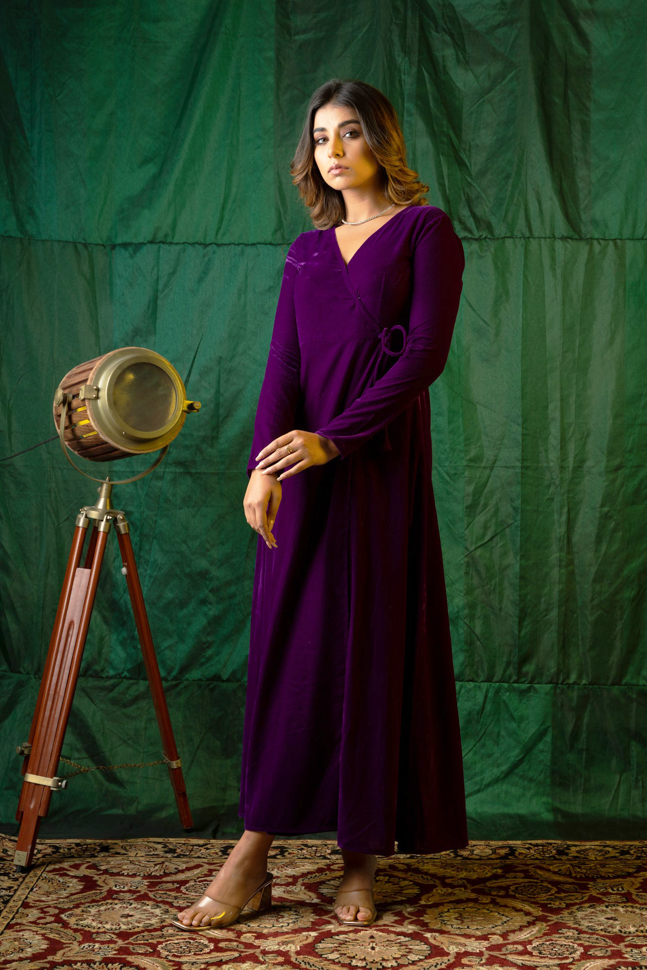 Purple Velvet Wrap Gown