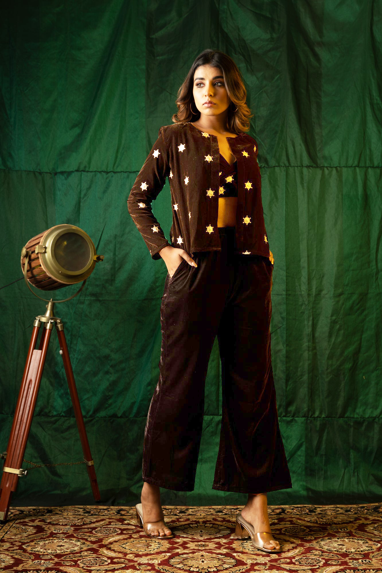 Brown Embroidered Velvet Jacket