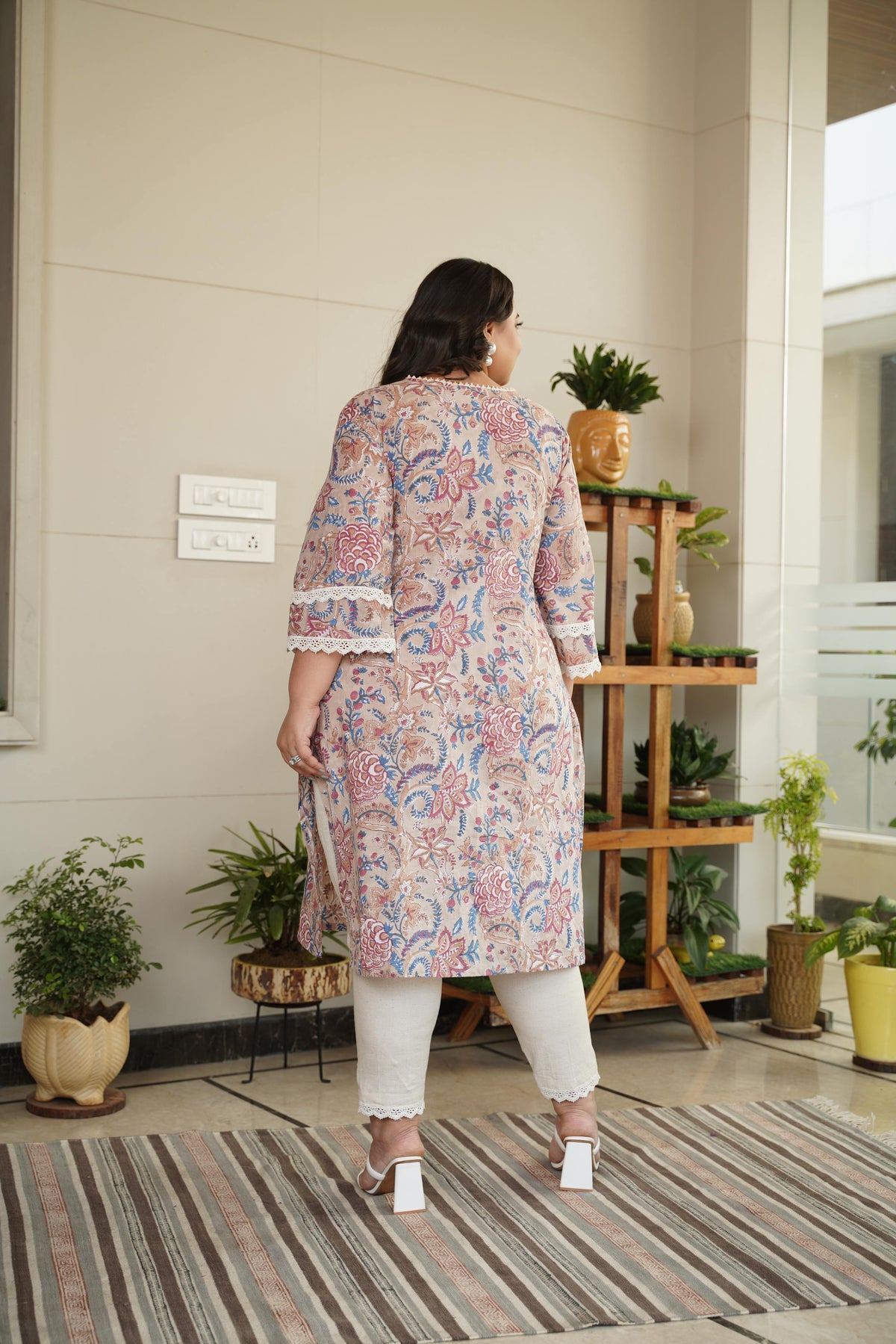 Floral Printed 100% Cotton Kurta Set with Pink Dupatta – Ethnic Wear for Women