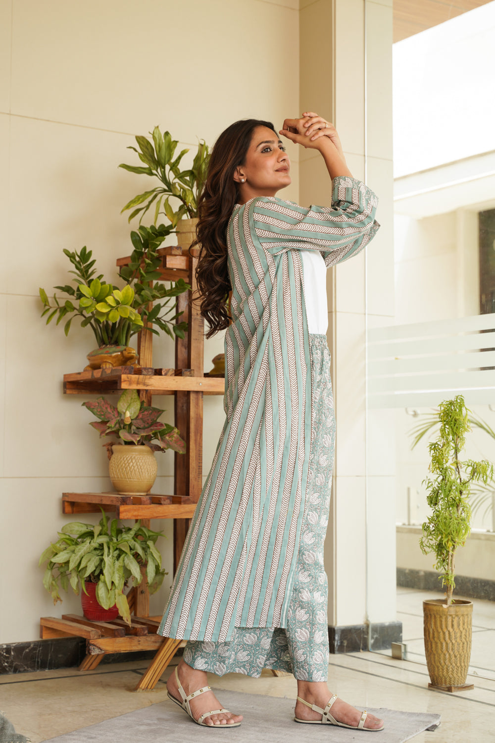 Mint Cotton Shrug Palazzo Set - Set of 2