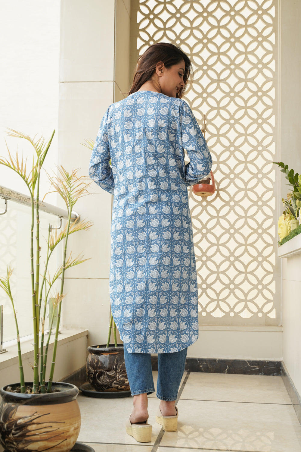 Regular Blue Hilo Cotton Shirt