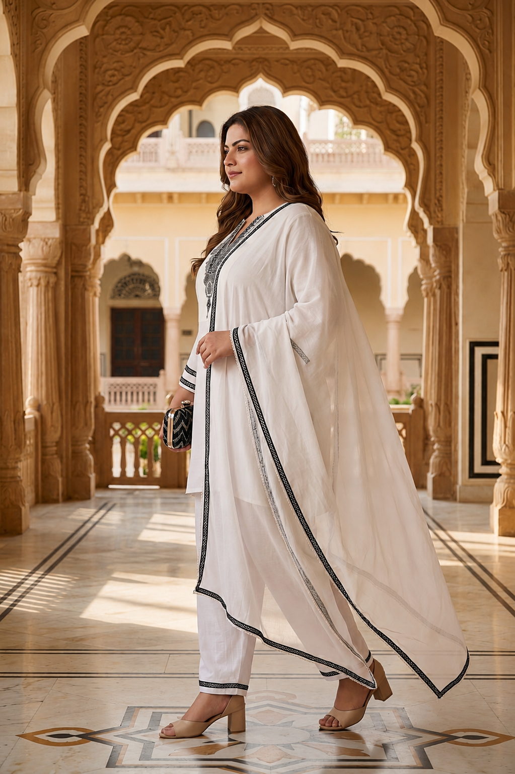 White Linen Salwar Co-Ord Set with Chiffon Dupatta (Set of 3)