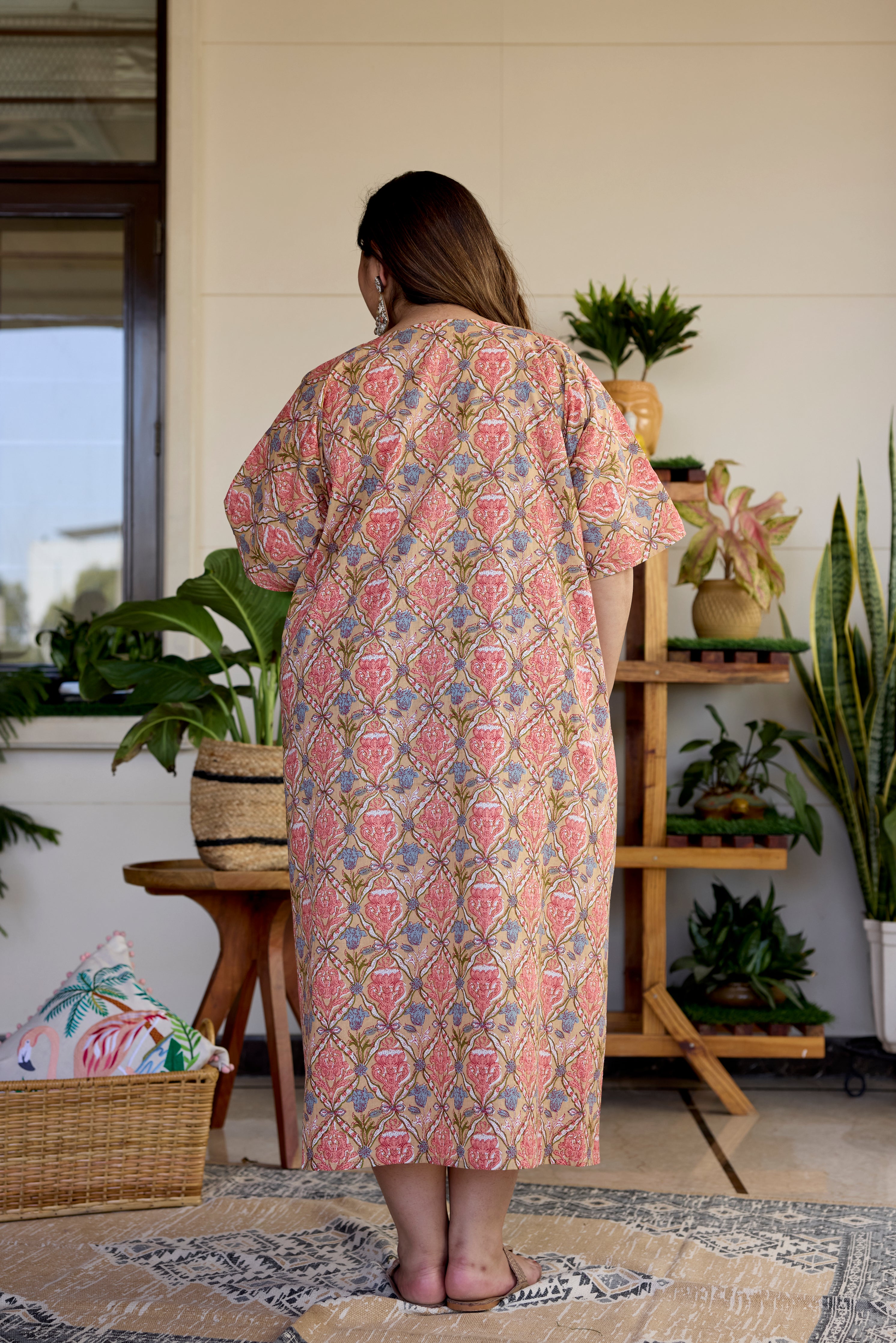Blush Block Print Cotton Relaxed Dress