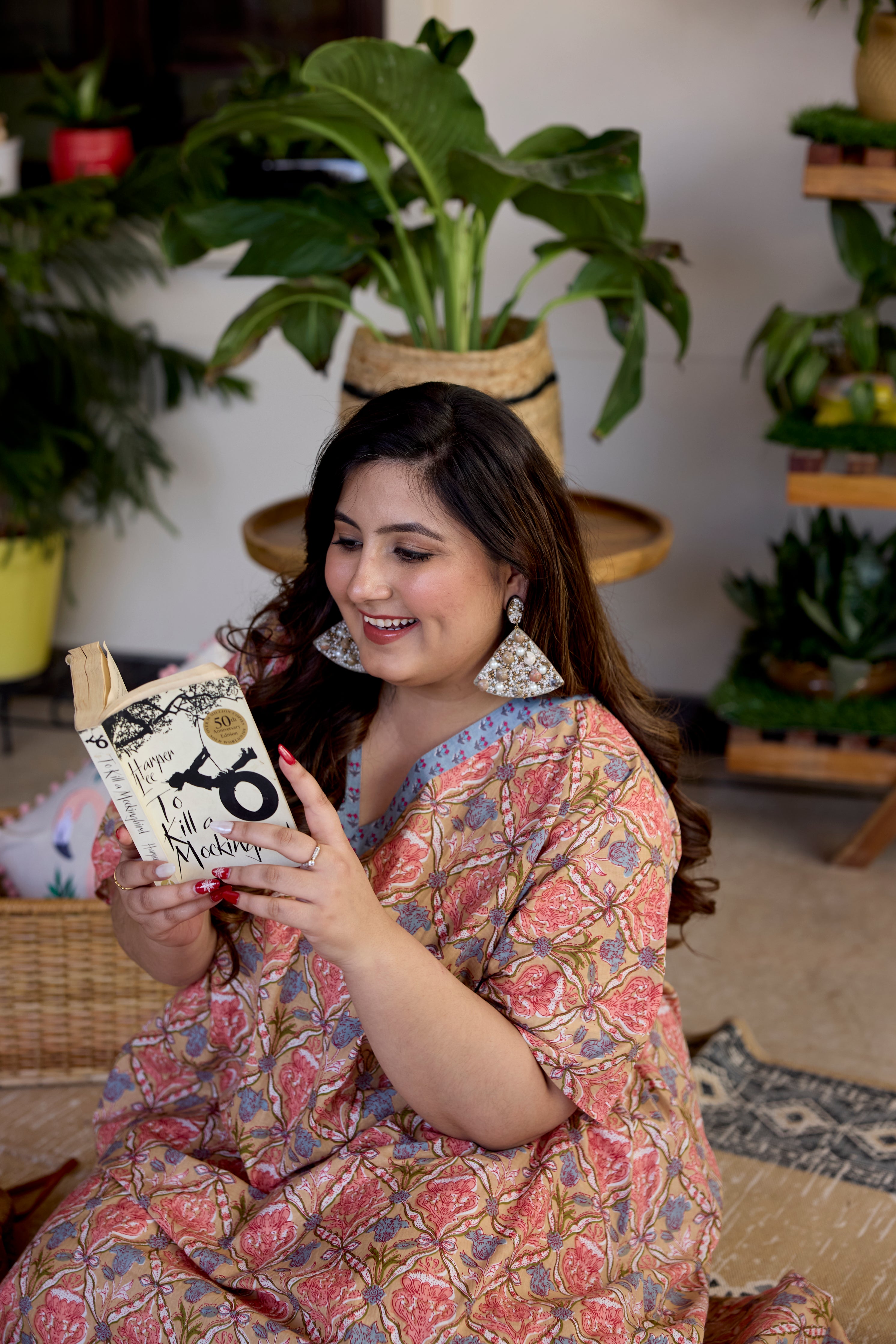 Blush Block Print Cotton Relaxed Dress