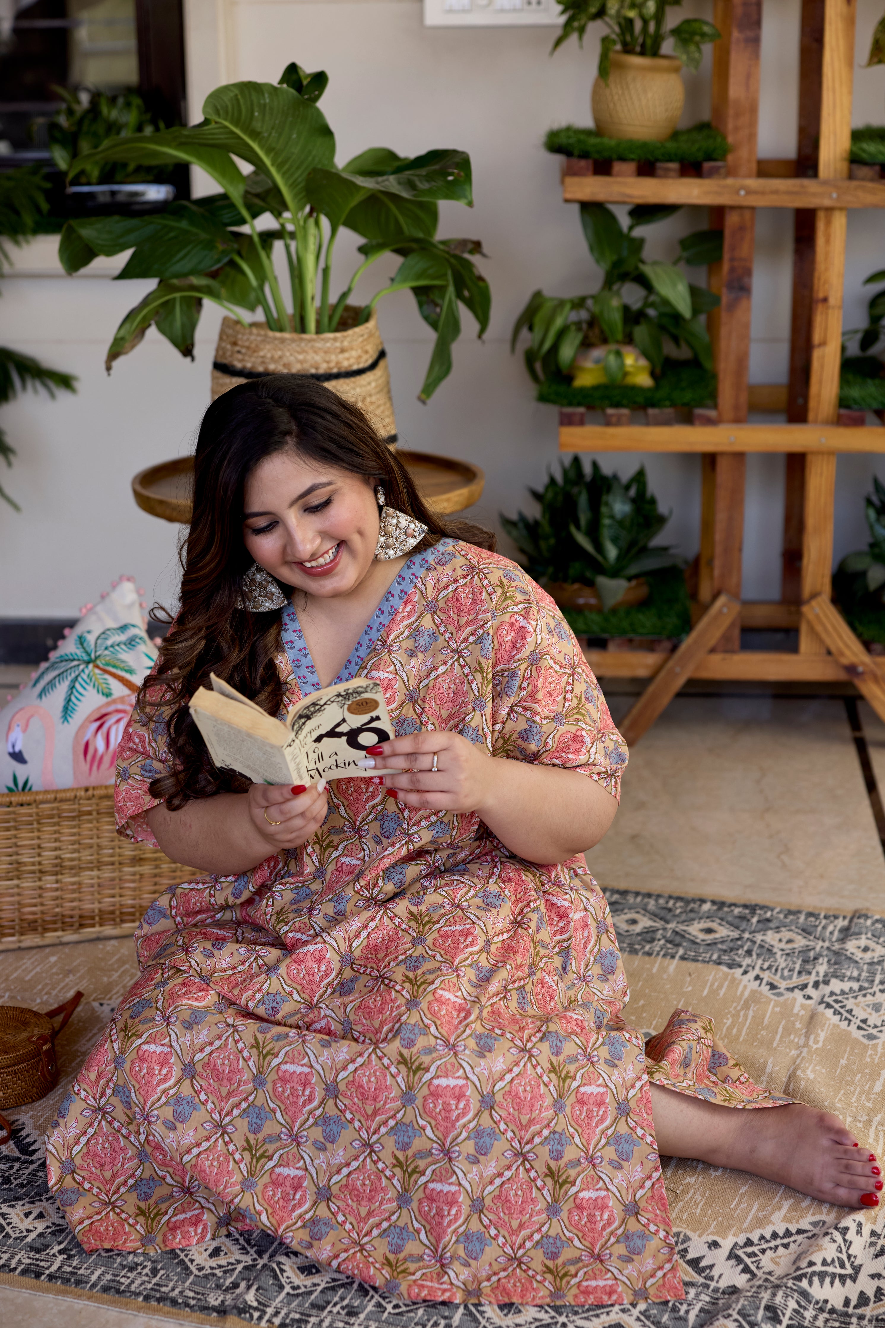 Blush Block Print Cotton Relaxed Dress