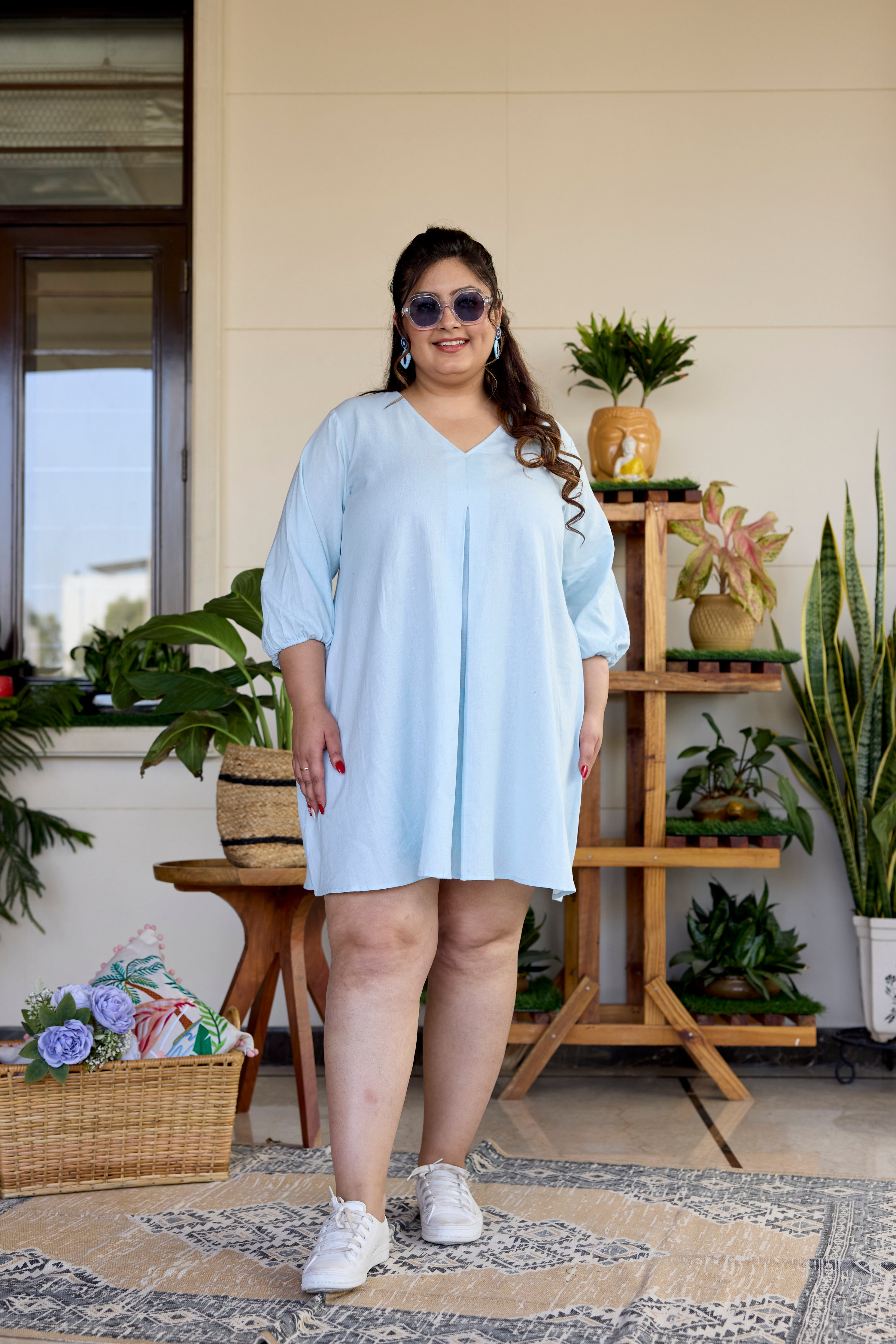 Powder Blue Short Linen Dress