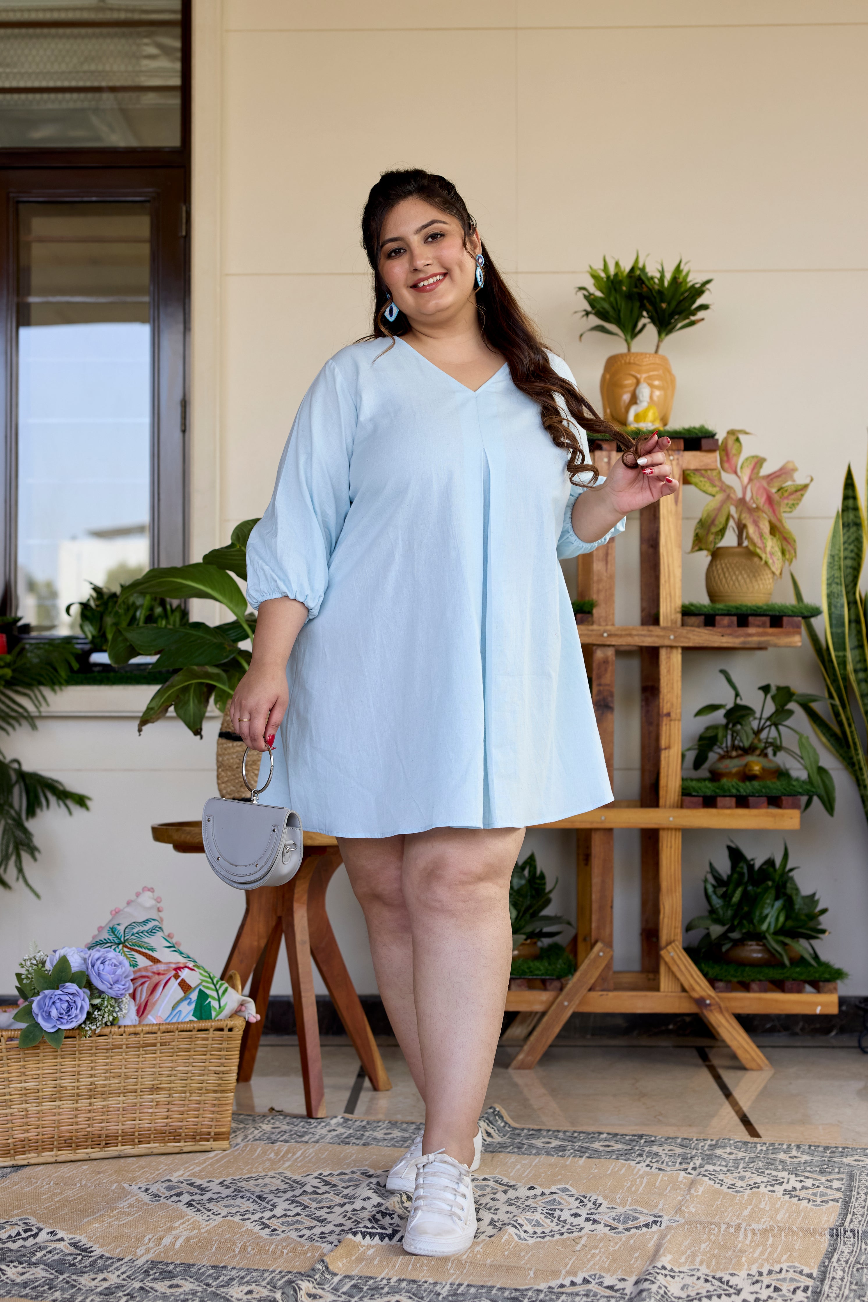 Powder Blue Short Linen Dress