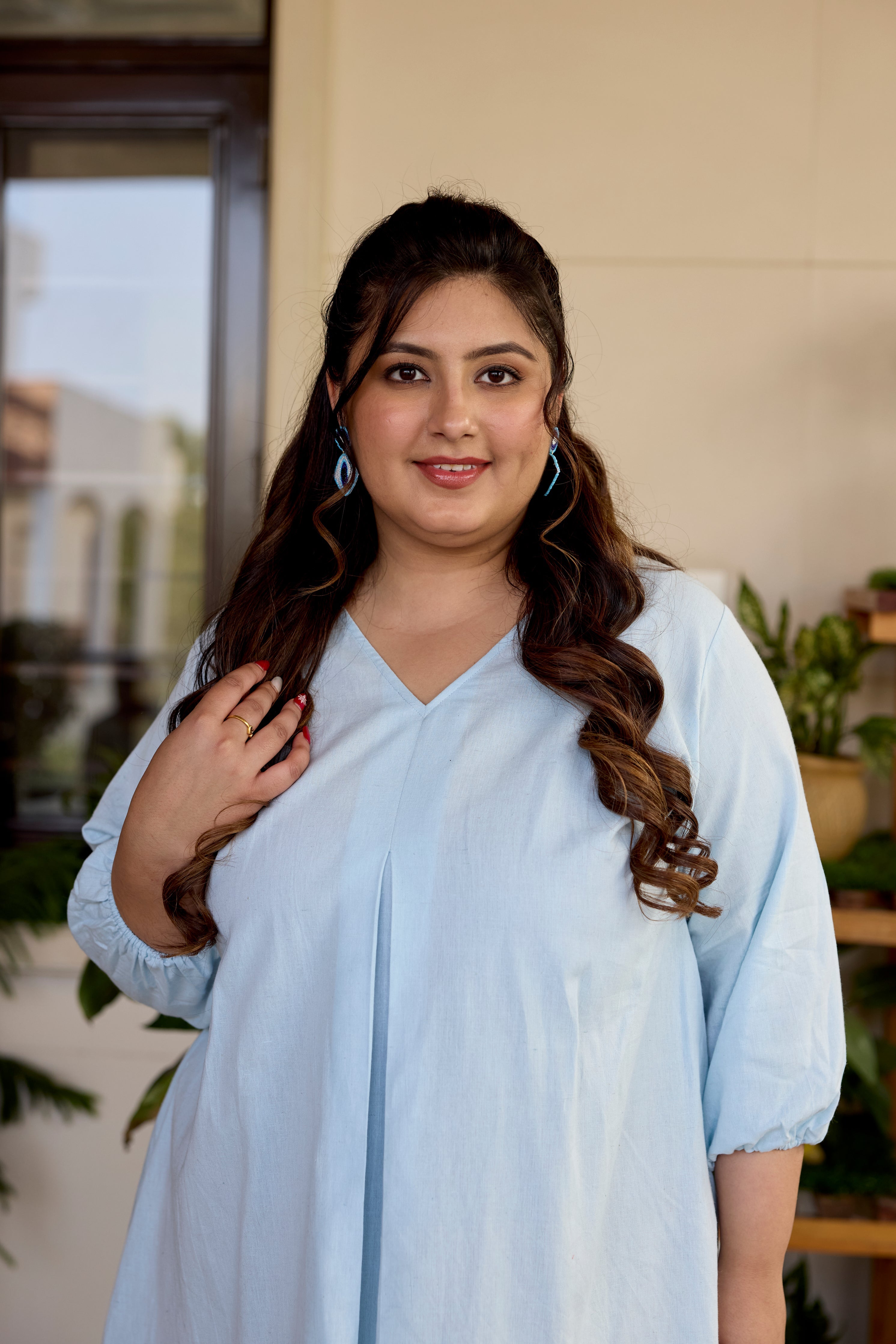 Powder Blue Short Linen Dress