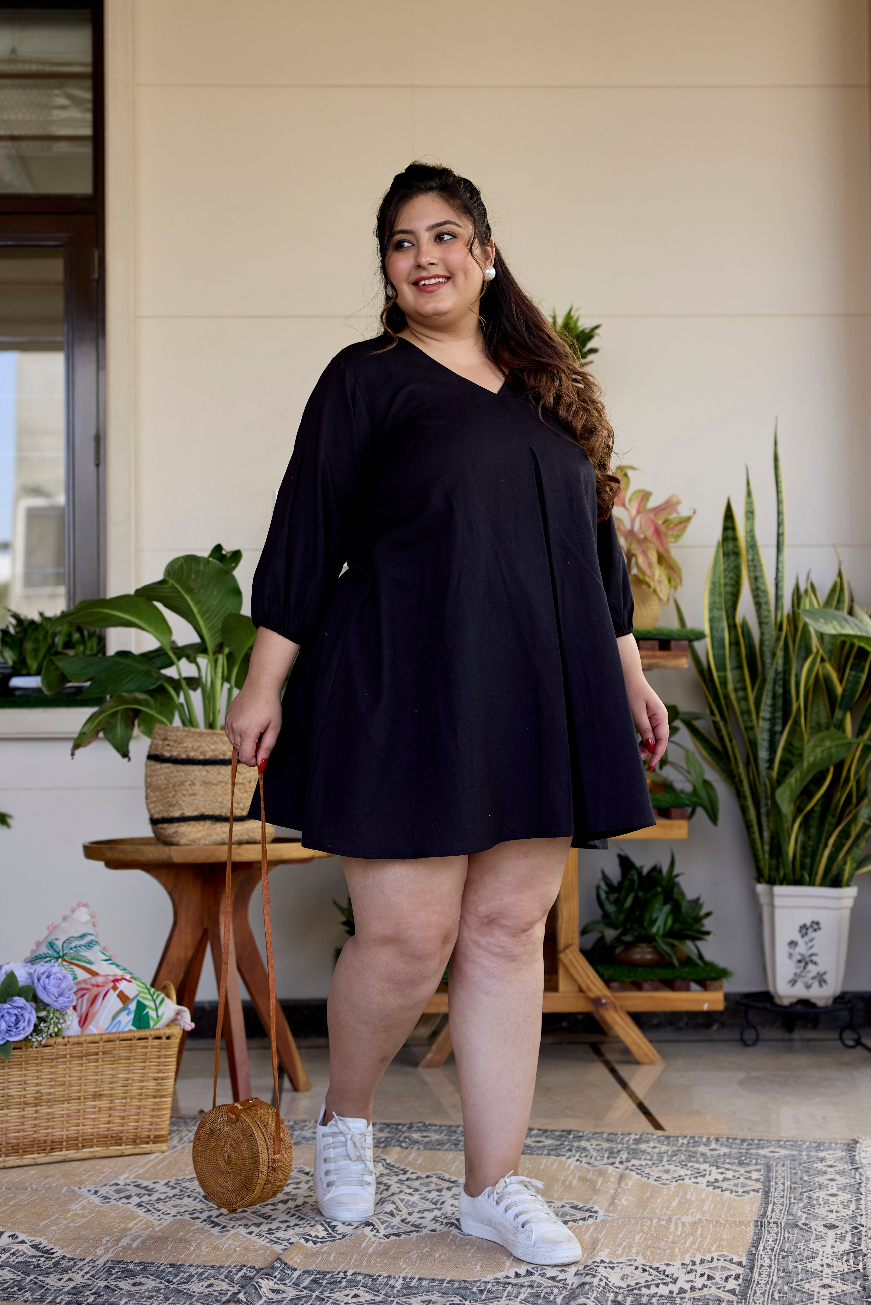 Pitch Black Short Linen Dress