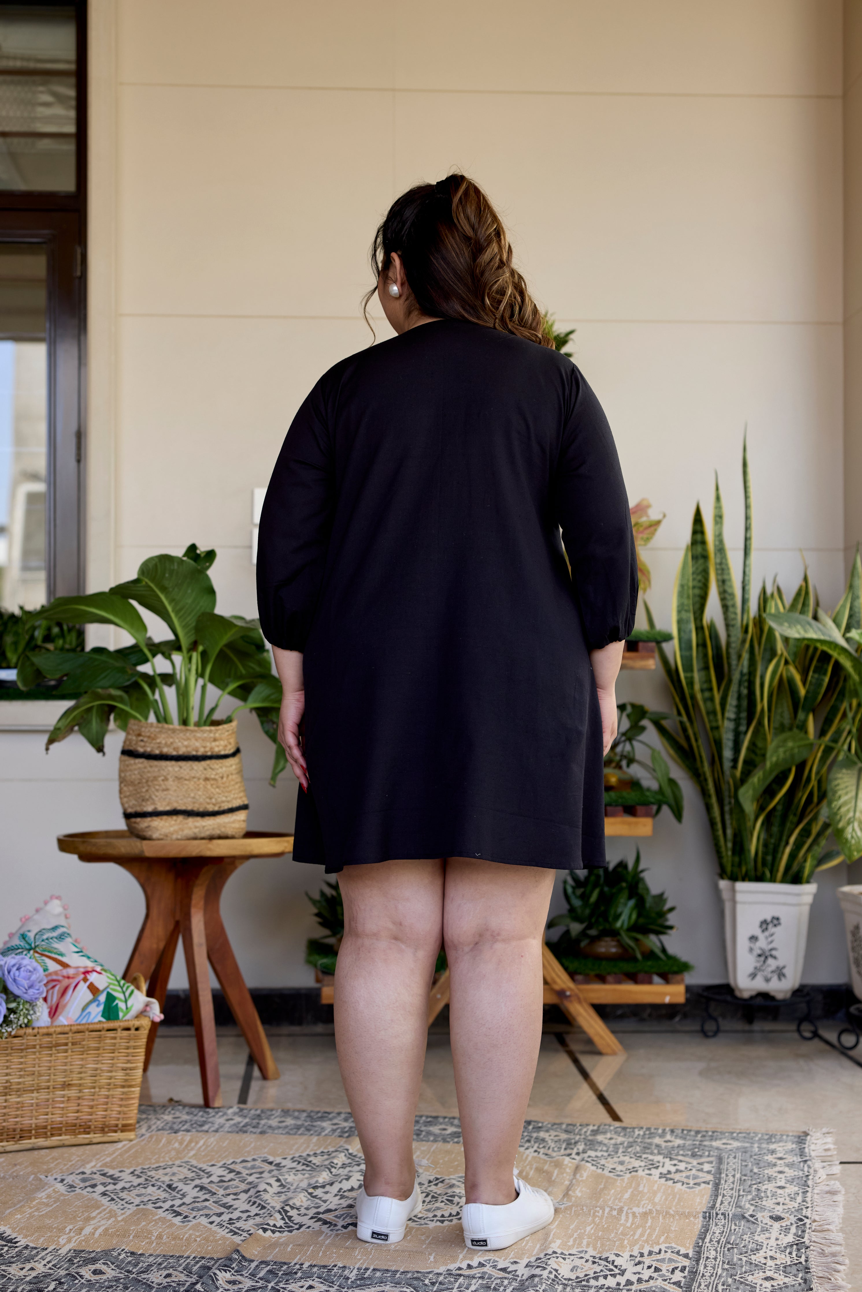 Pitch Black Short Linen Dress